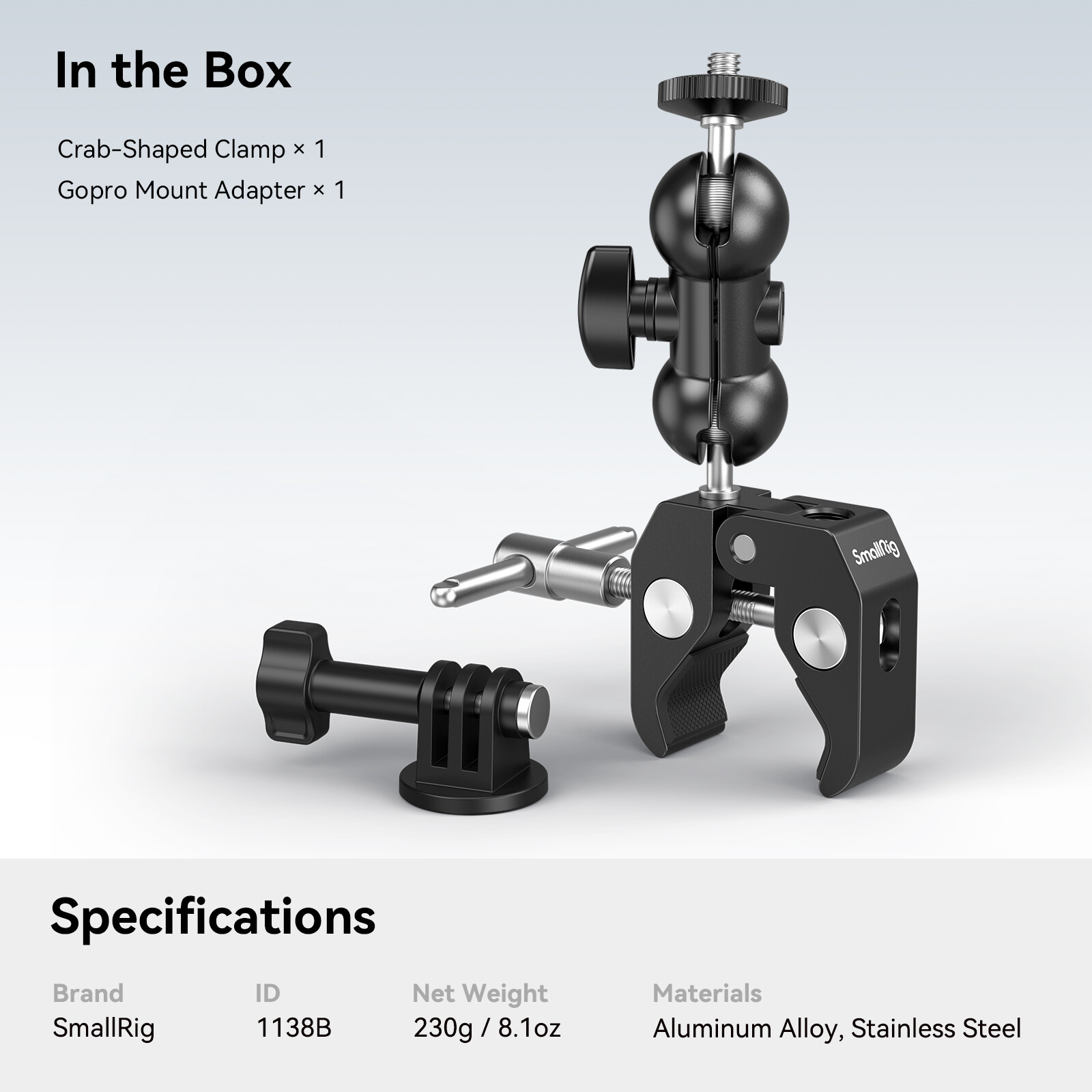 SmallRig Cool Ballhead Arm Super Camera Clamp Mount Double Ball Adapter 1138