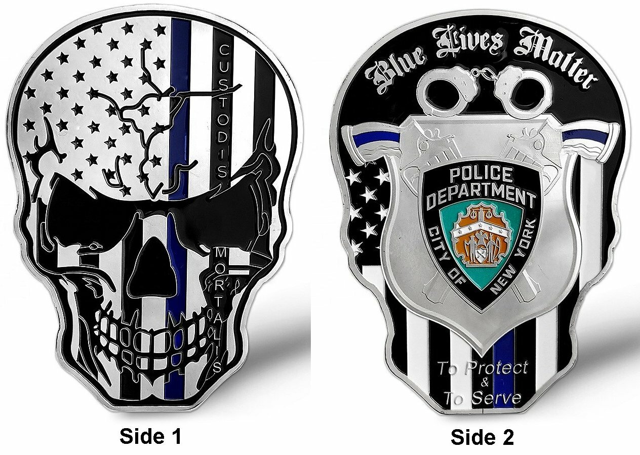 NYPD Police Blue Lives Matter Thin Blue Line Flag Punisher Skull CHALLENGE COIN