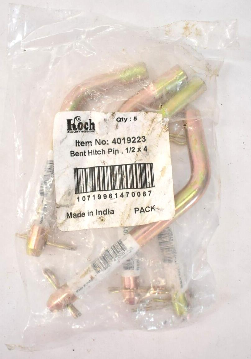 Lot of 4 Koch Industries Bent Hitch Pin 1/2" x 4" 4019223 Yellow Chrome Plated