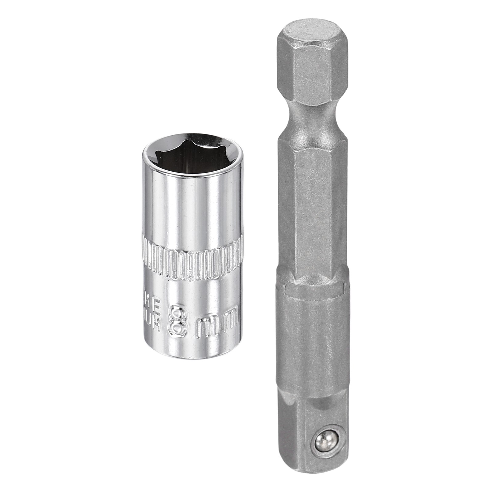 1/4" Drive 8mm Metric, 6-Point Impact Socket 1" Length + 1/4" Hex Shank Adapter