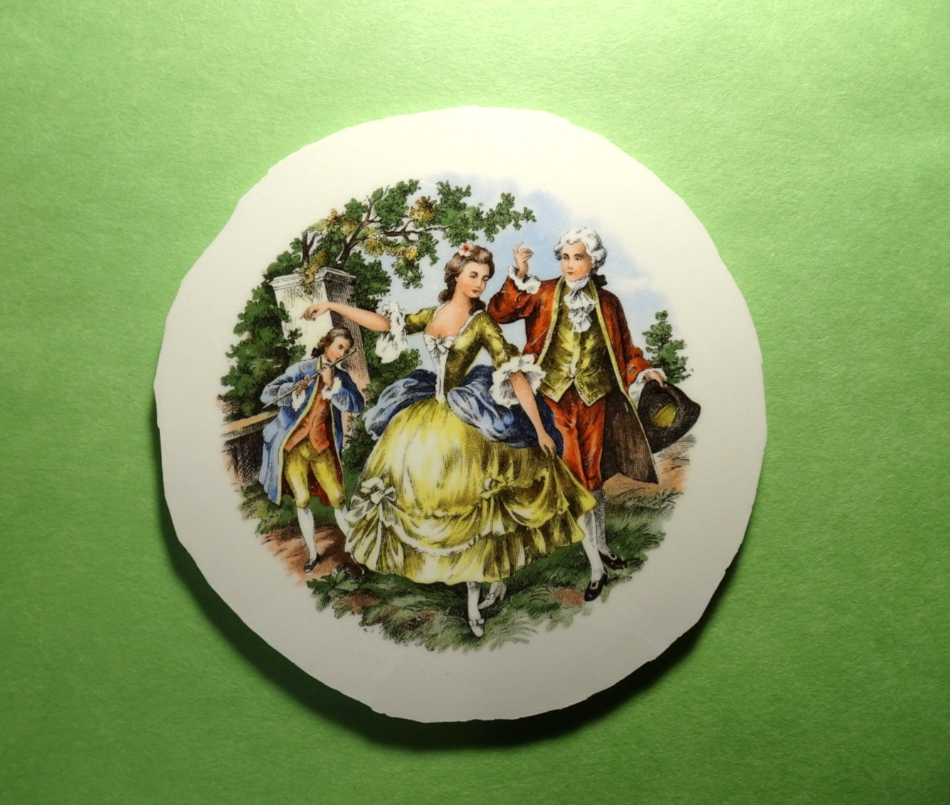 1 Large Ceramic MOSAIC Focal Accent Piece Colonial People & Flute Player  5-1/2"