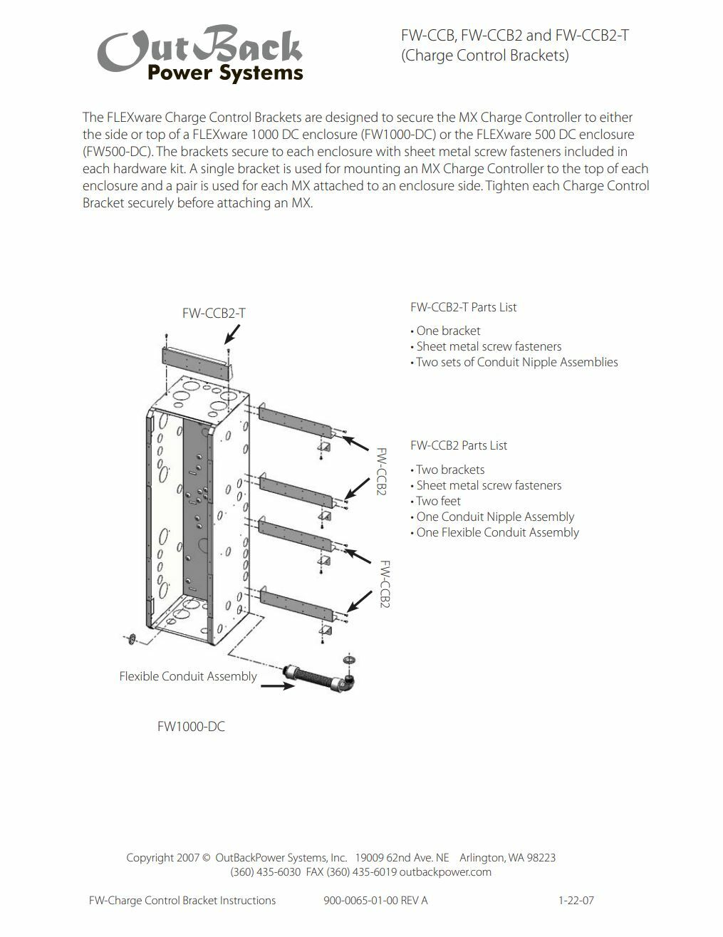 OutBack Power FW-CCB2-T FLEXware Mounting Bracket