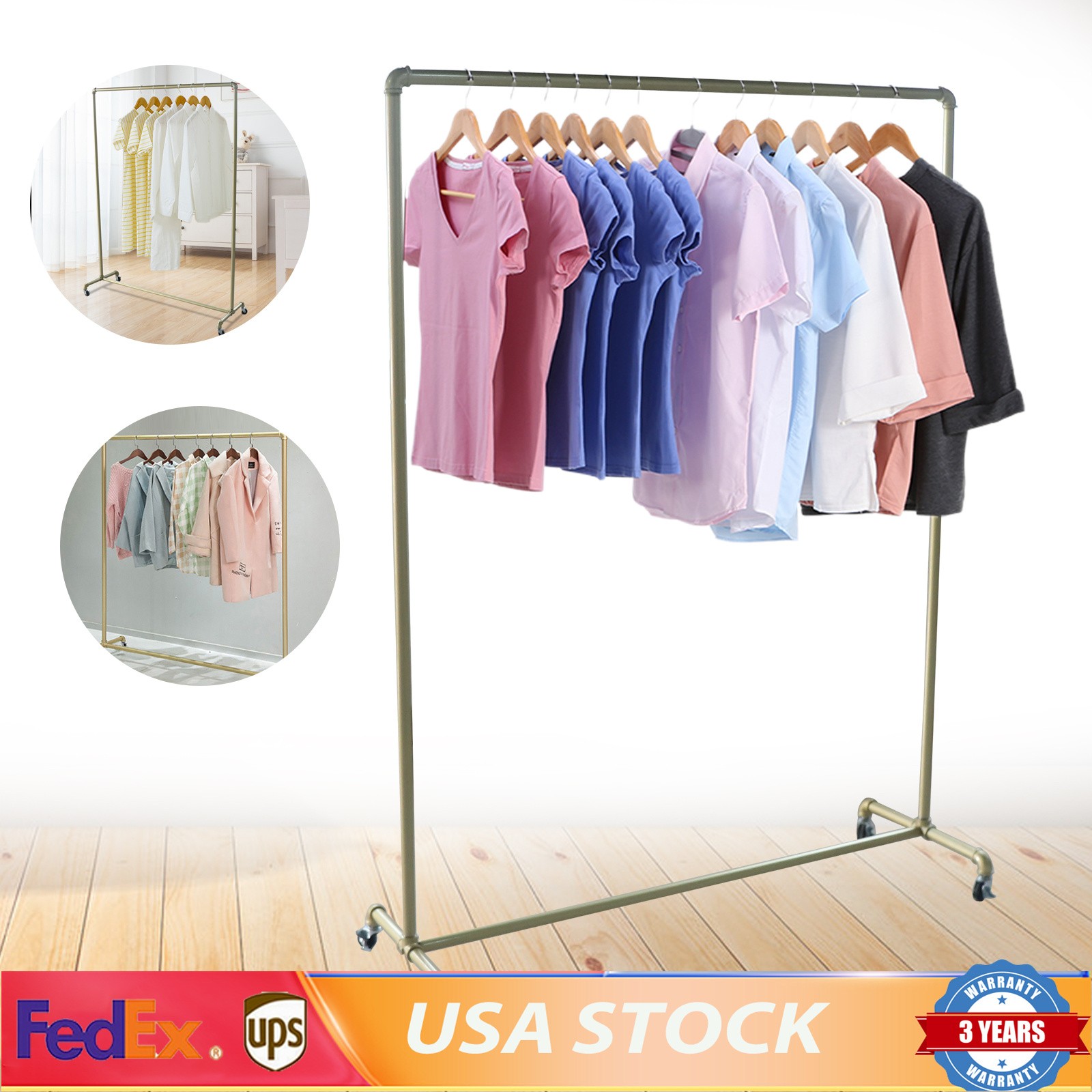 Heavy Duty Commercial Garment Rack Metal Rolling Clothing Shelf Retail Store New