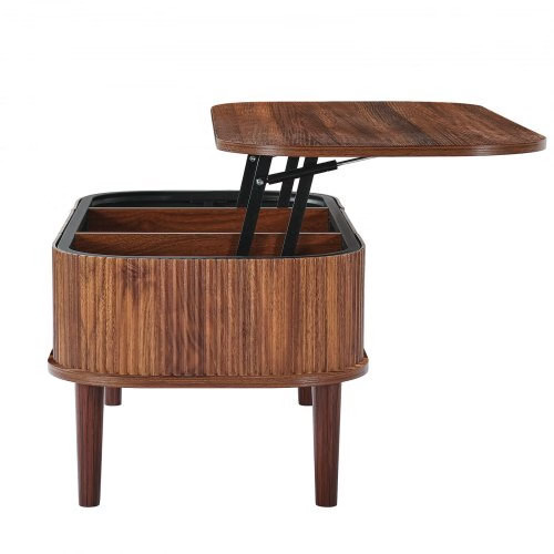39.4 in Lift Top Coffee Table, Fluted Oval Coffee Table with 3 Hidden Compartmen