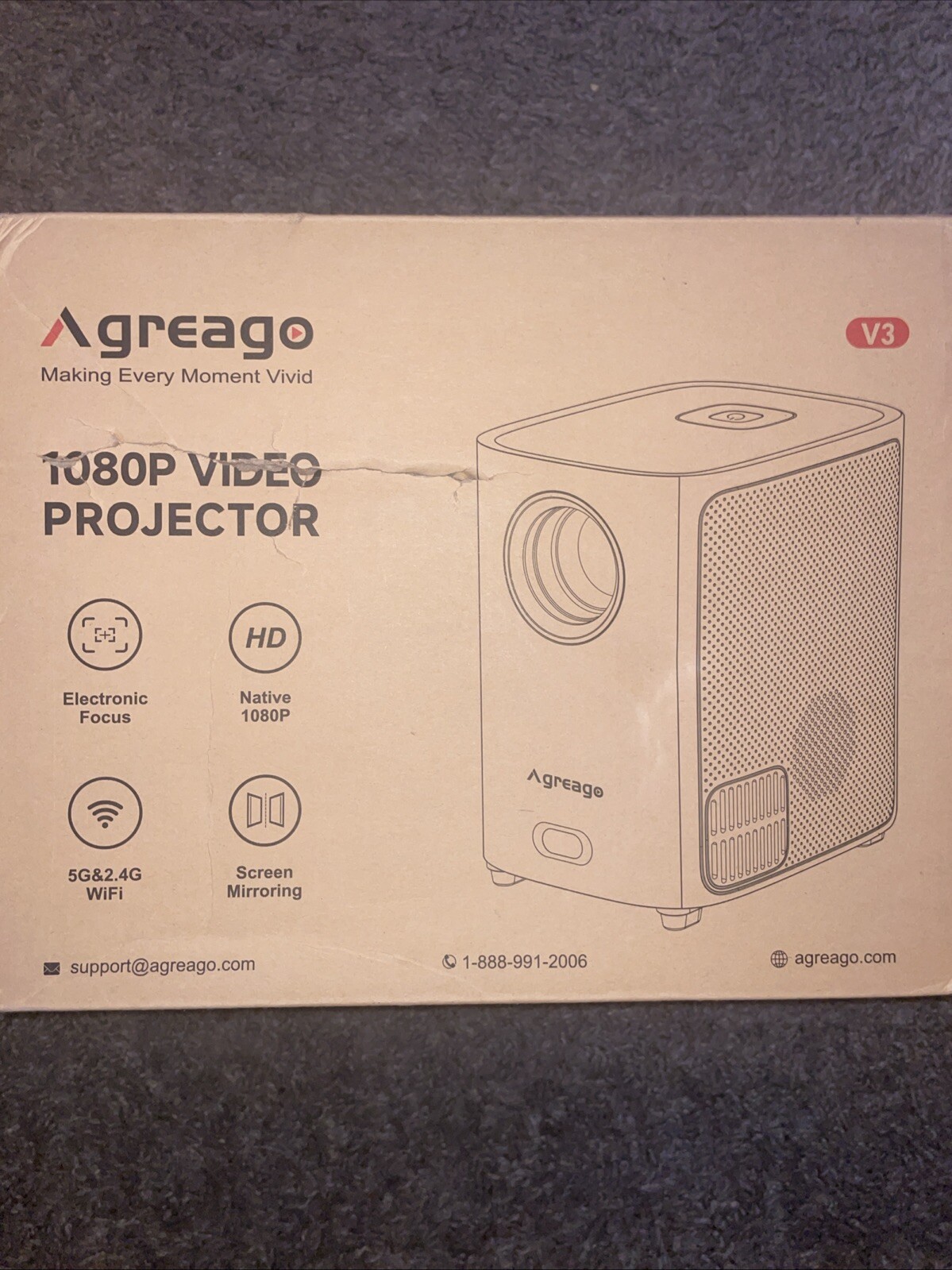 Agreago 1080p Video Projector, Hd, WiFi, Model V3