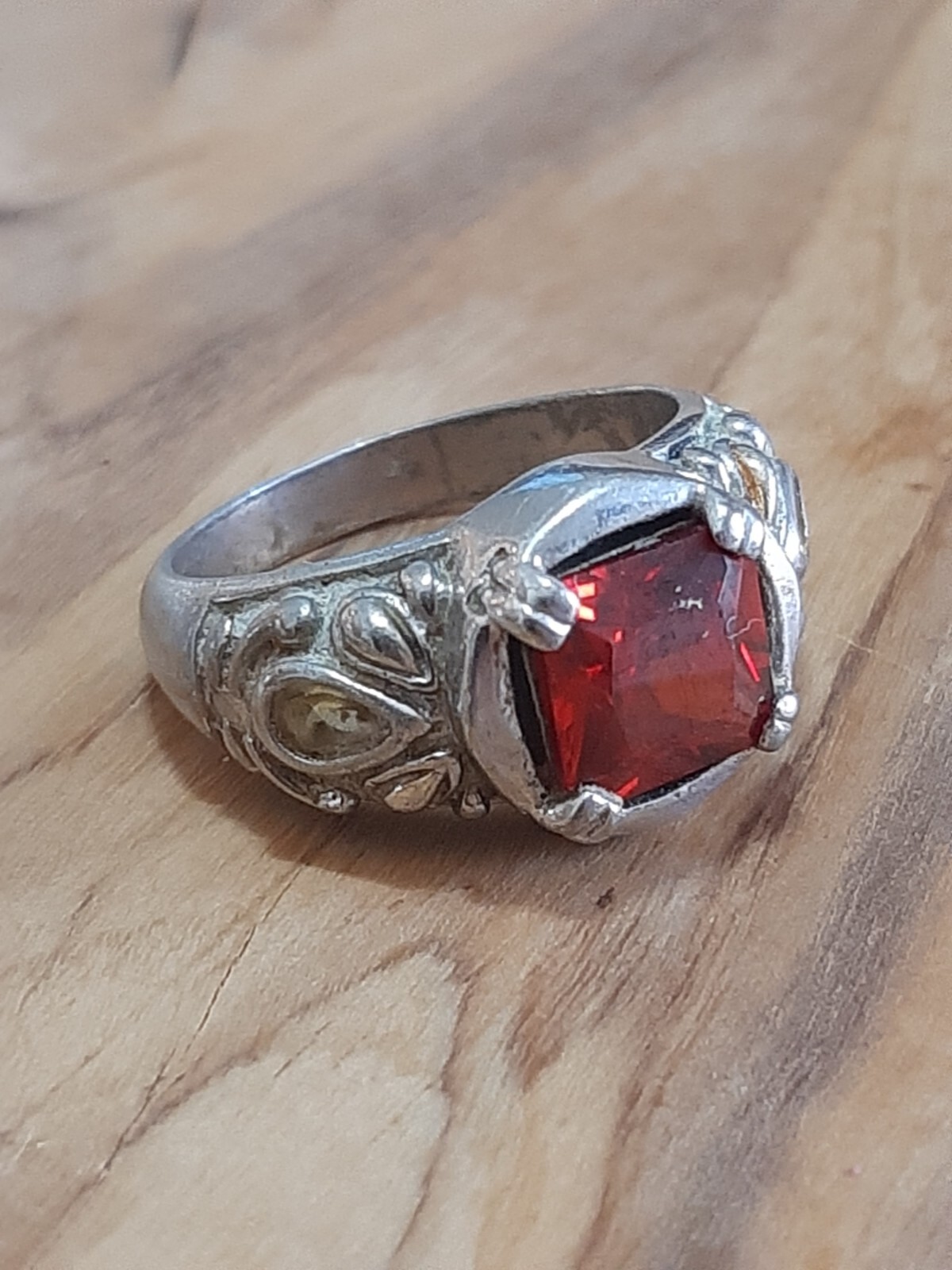 ANELLO ARGENTO 925 uomo solitario tormalina rossa color rubino