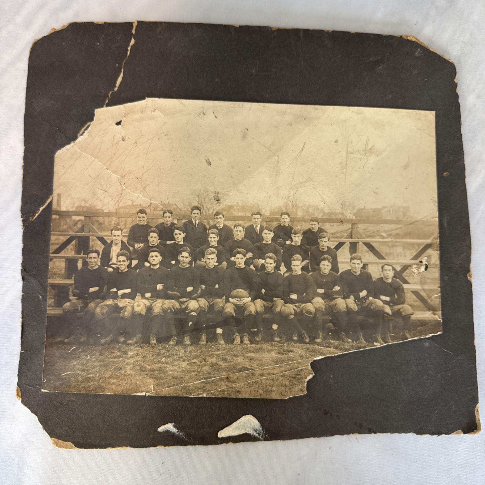 Early 1900 Photo, Football Team (college?).  Corners Torn, All Players Are Shown