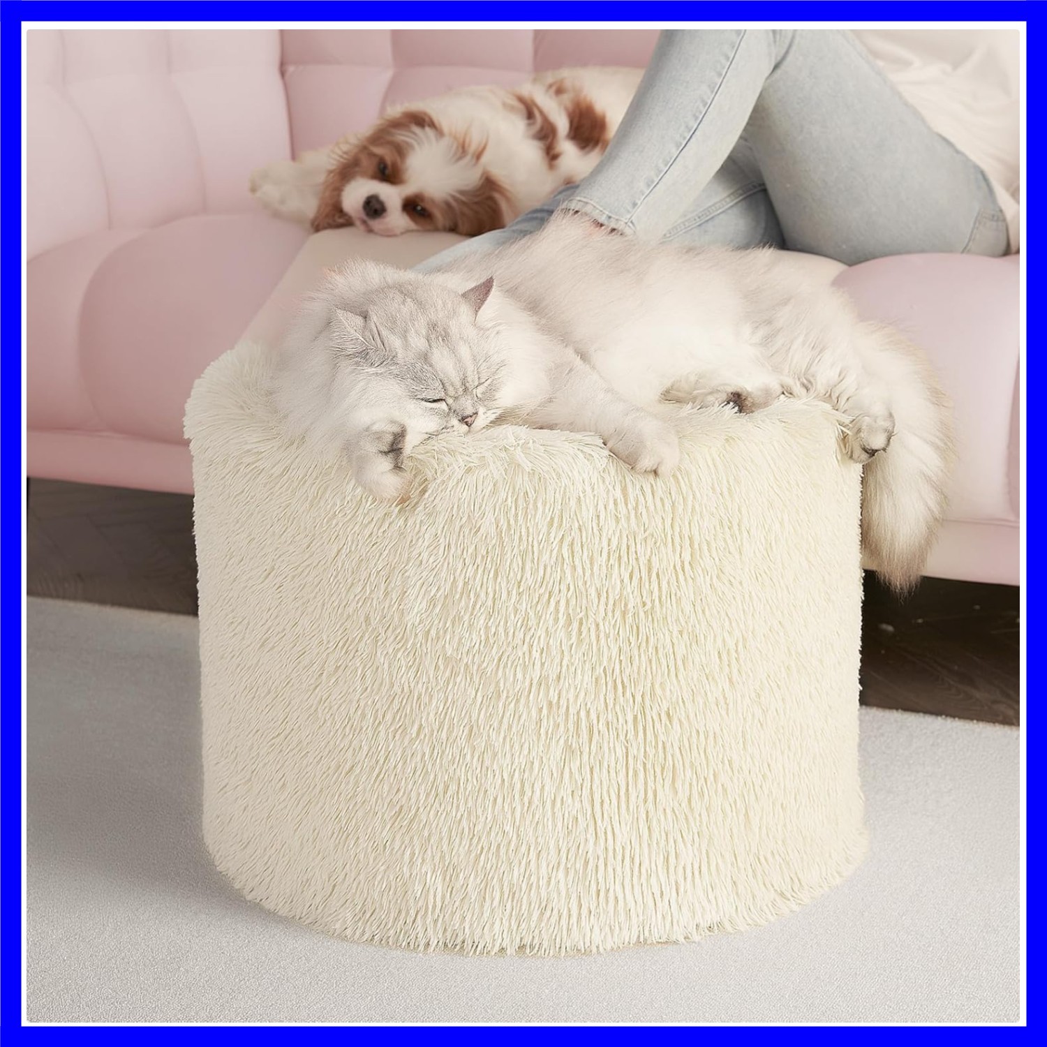 Pouf Ottoman Foam Filled 17 x 14, Faux Fur Round Ottoman Foot Rest for Chair ...