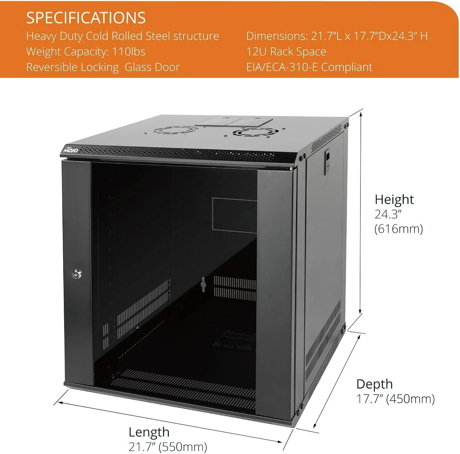 12U Wall Mount Server Cabinet IT Network Rack Enclosure Lockable Door and Side P