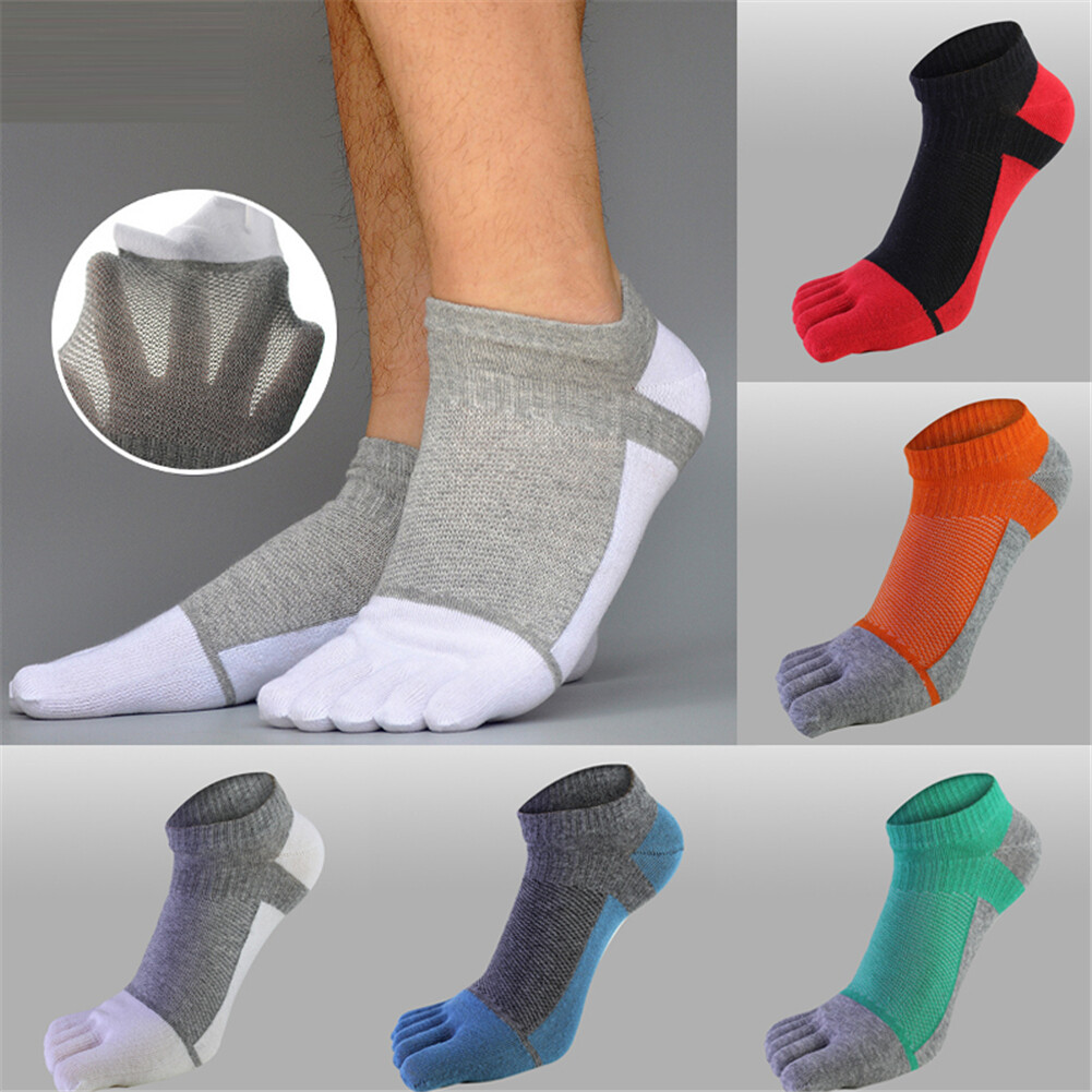 1 Pair Mens Low Cut Ankle Five Finger Toe Socks Combed Cotton Sport Mesh Causal