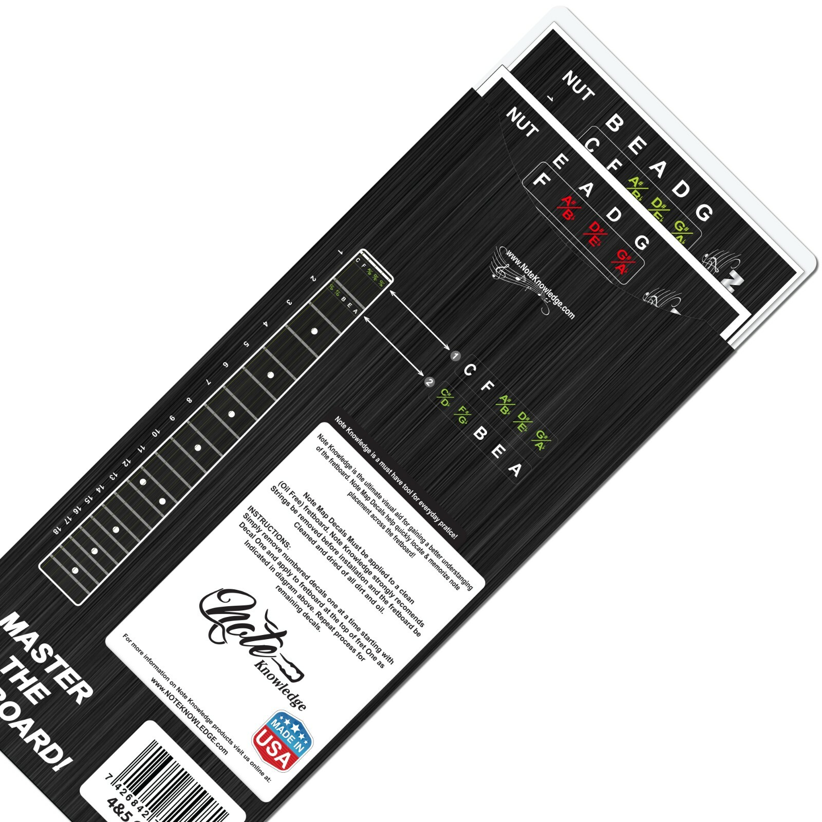 4 and 5 String Bass Guitar Fretboard Note Map Decals/Stickers COMBO-PACK
