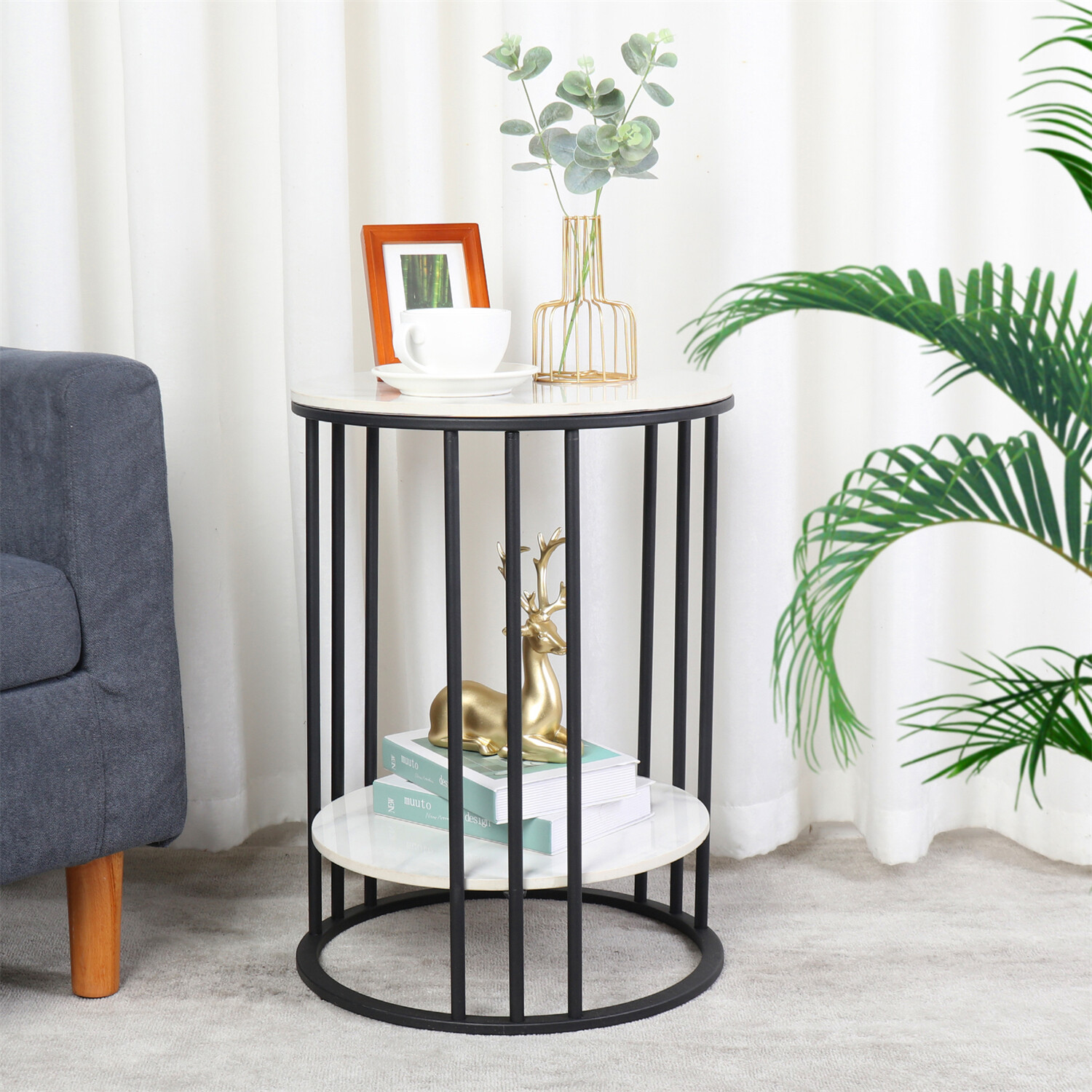 3 Colors Round Coffee Table 2 Tier Sofa Side End Nightstand Open Display Shelf