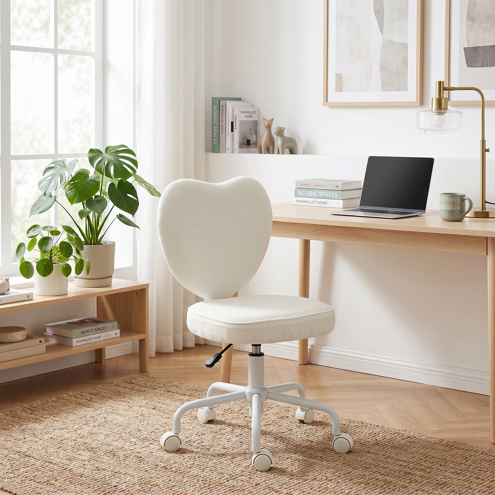 Armless Home Office Chair, Modern Fabric Makeup Vanity Chair, White