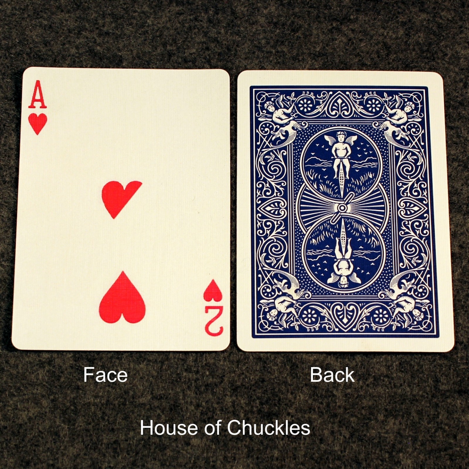 Ace of Hearts / 2 of Hearts - Half Diagonal, Bicycle Printed Gaff Card, Blue