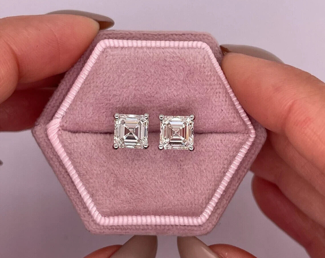 3.00 Ct Asscher Cut IGI Certified Lab Grown Diamond Stud Earrings 14k White Gold