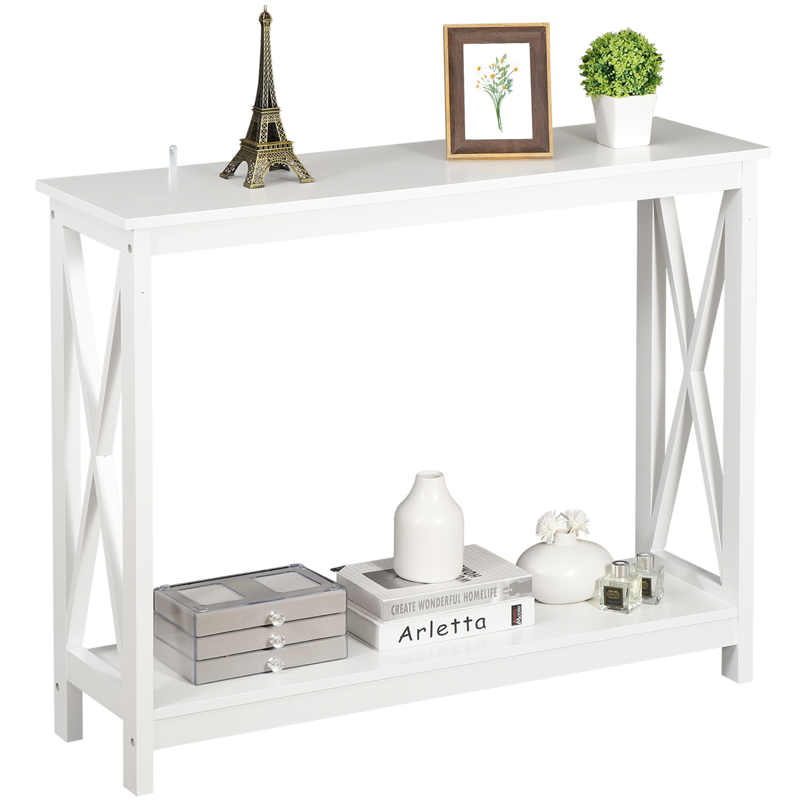 Console Table Bed Accent Side Stand Display Storage Shelf Entryway Decor White