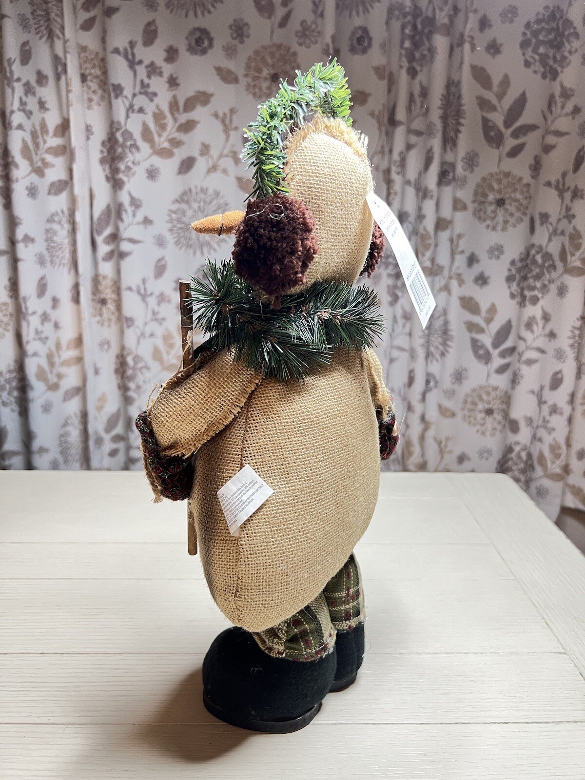 Hannah’s Handwork’s Stuffed Burlap Snowman Button Eyes Ear Muffs 17”