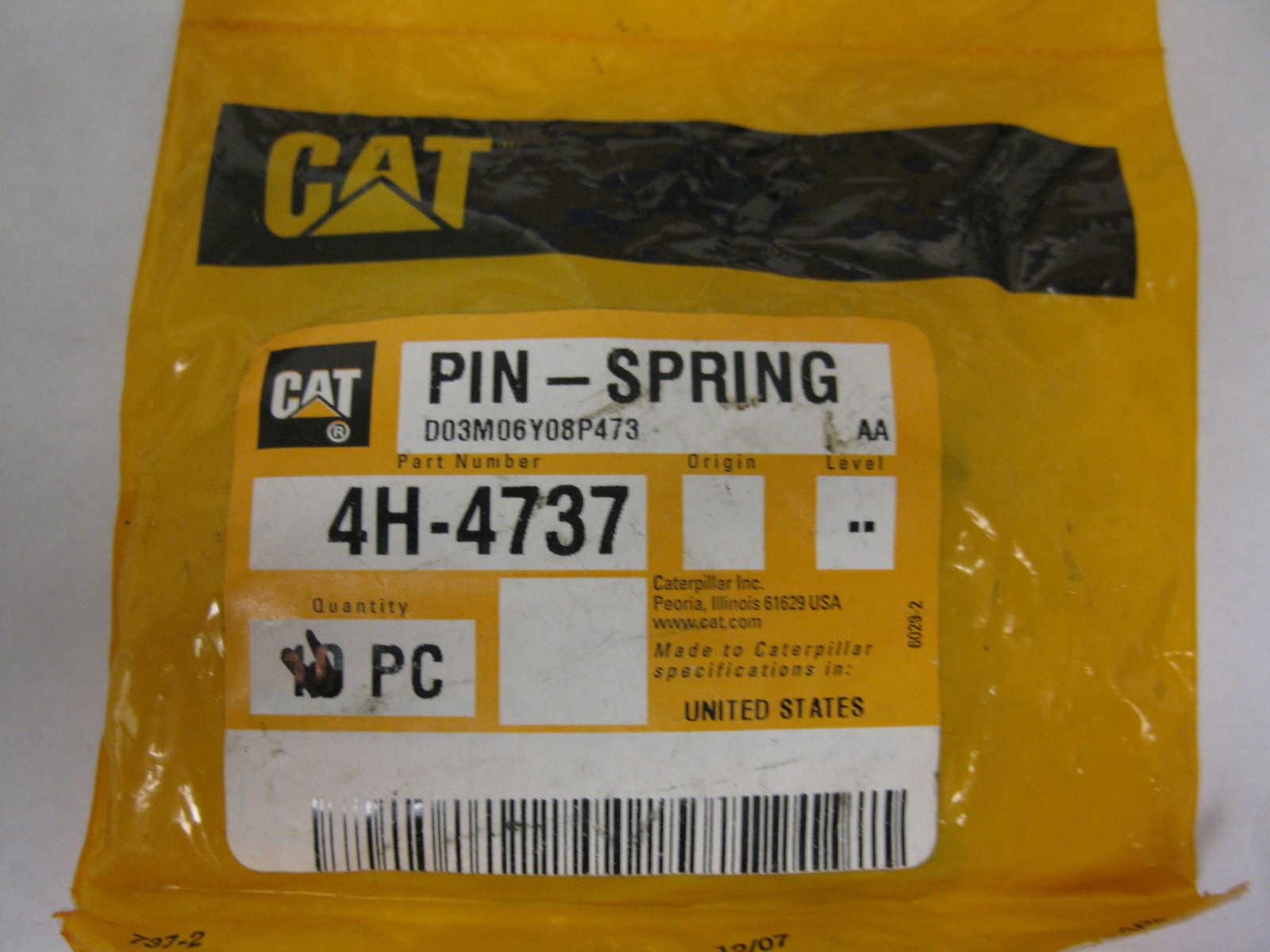 Caterpillar 4H4737 Pin Spring 5315-01-154-9435