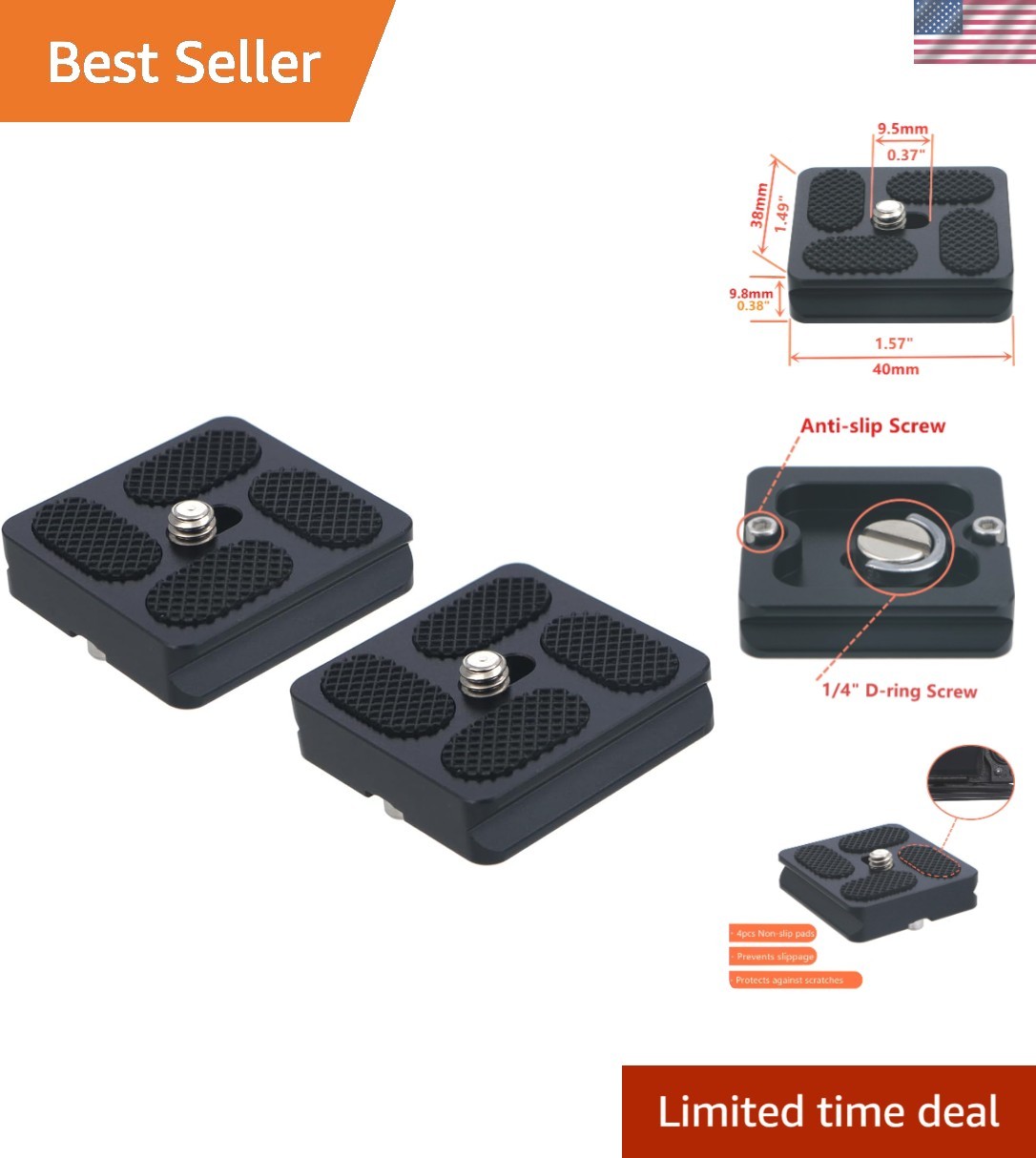 Durable 40mm Arca Swiss Quick Release Plates with Anti-Slip Screws - Set of 2