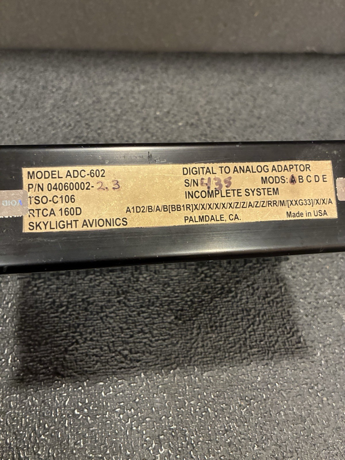 Skylight Avionics Digital To Analog Adaptor Model ADC-602 P/N 04060002 S/N 435