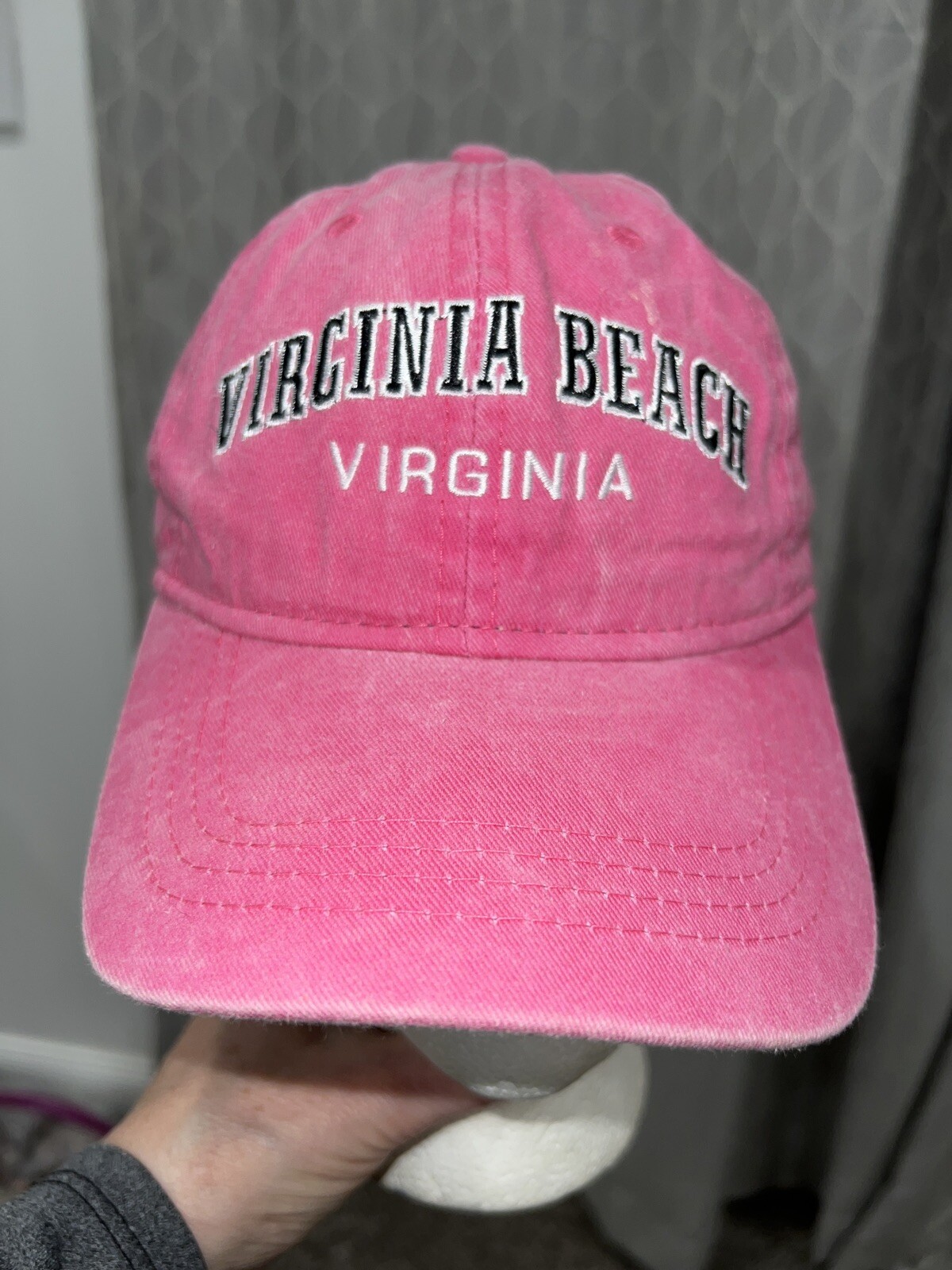 Pink Virginia Beach 100% Cotton Washed out look Hat Cap Embroidered Adj VGC