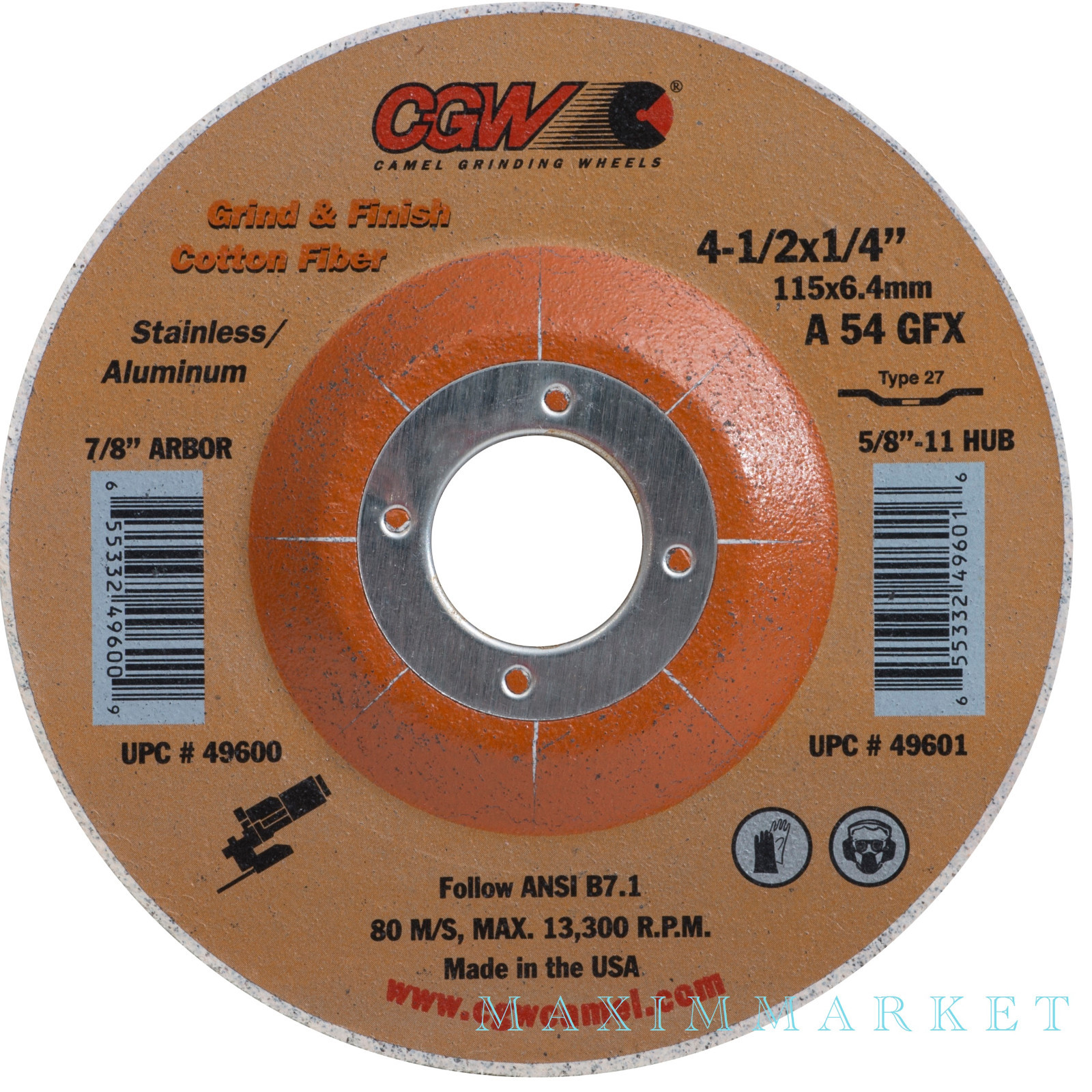CGW 4-1/2 x 7/8 A54 GFX Cotton Fiber Wheel for Finishing and Blending