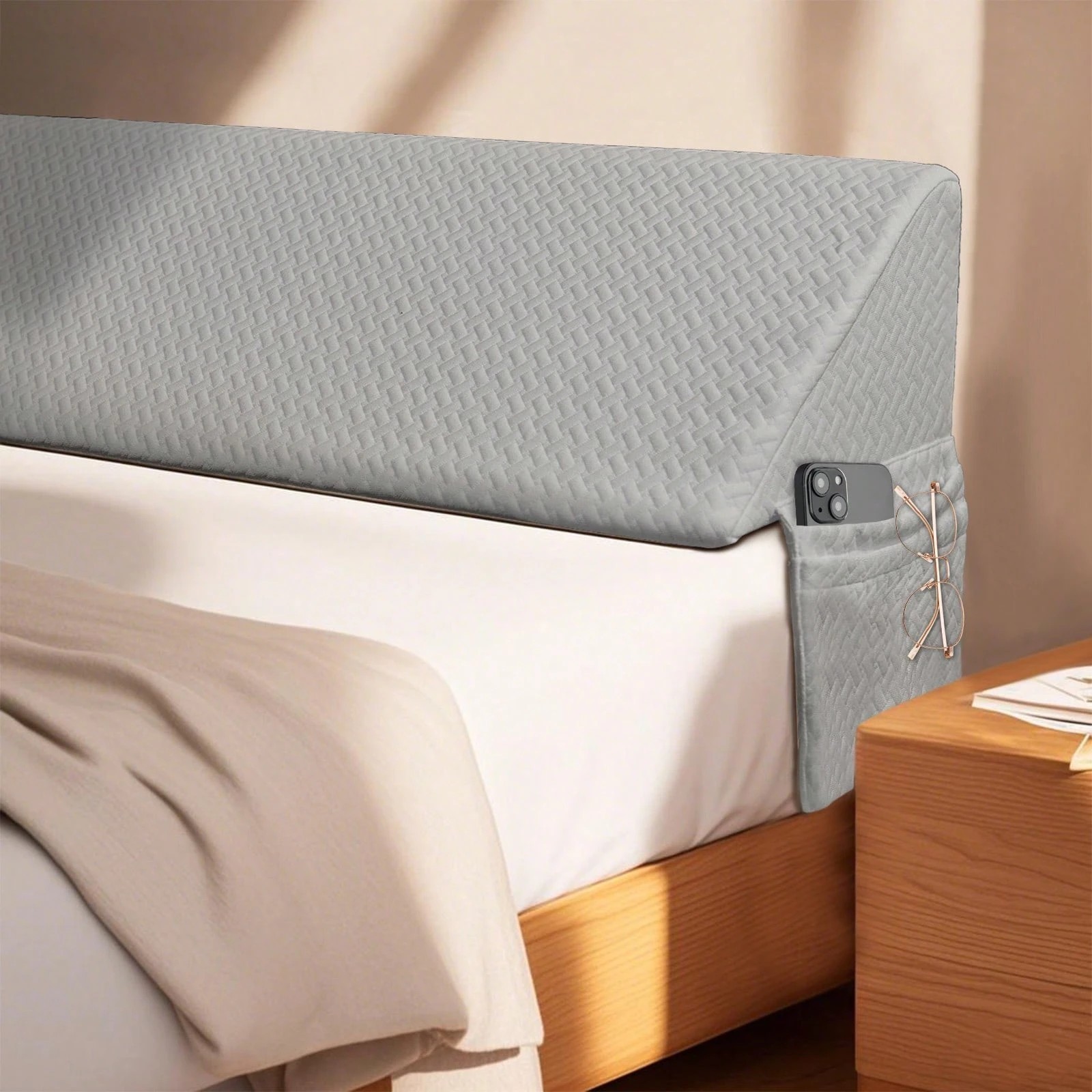 Luxury Triangle Bed Wedge Pillow Soft Long Bolster Support Headboard Gap Filler