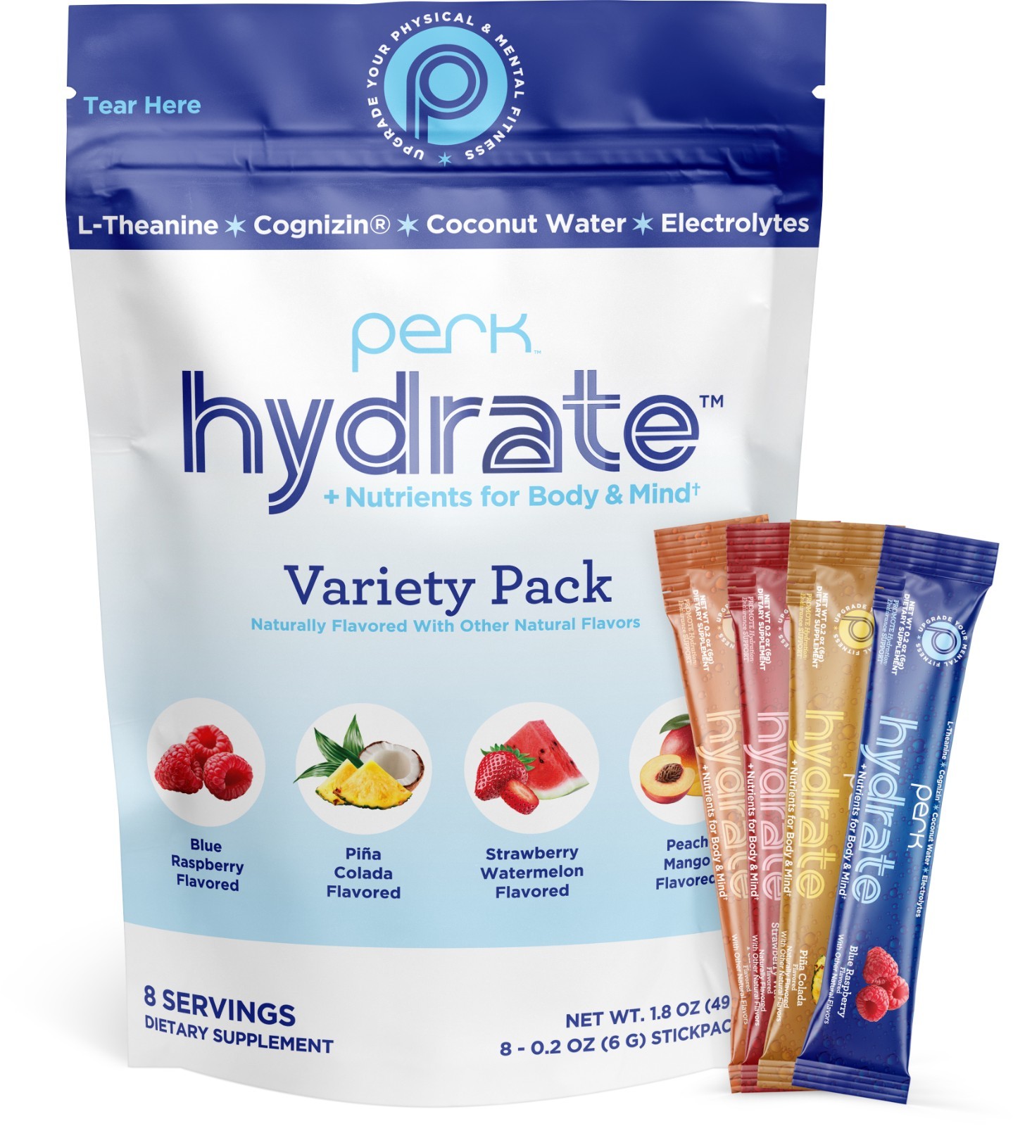 Perk Hydrate Electrolyte Stickpacks (Variety Pack) 8 Packets - Zero Sugar