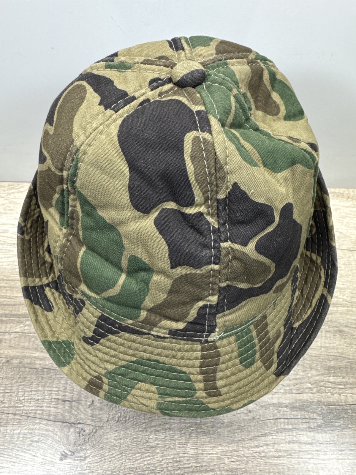 VTG Woodland Camo Jones Hunting Cap Bucket Hat M Korea Foam Insulated Ear Flaps