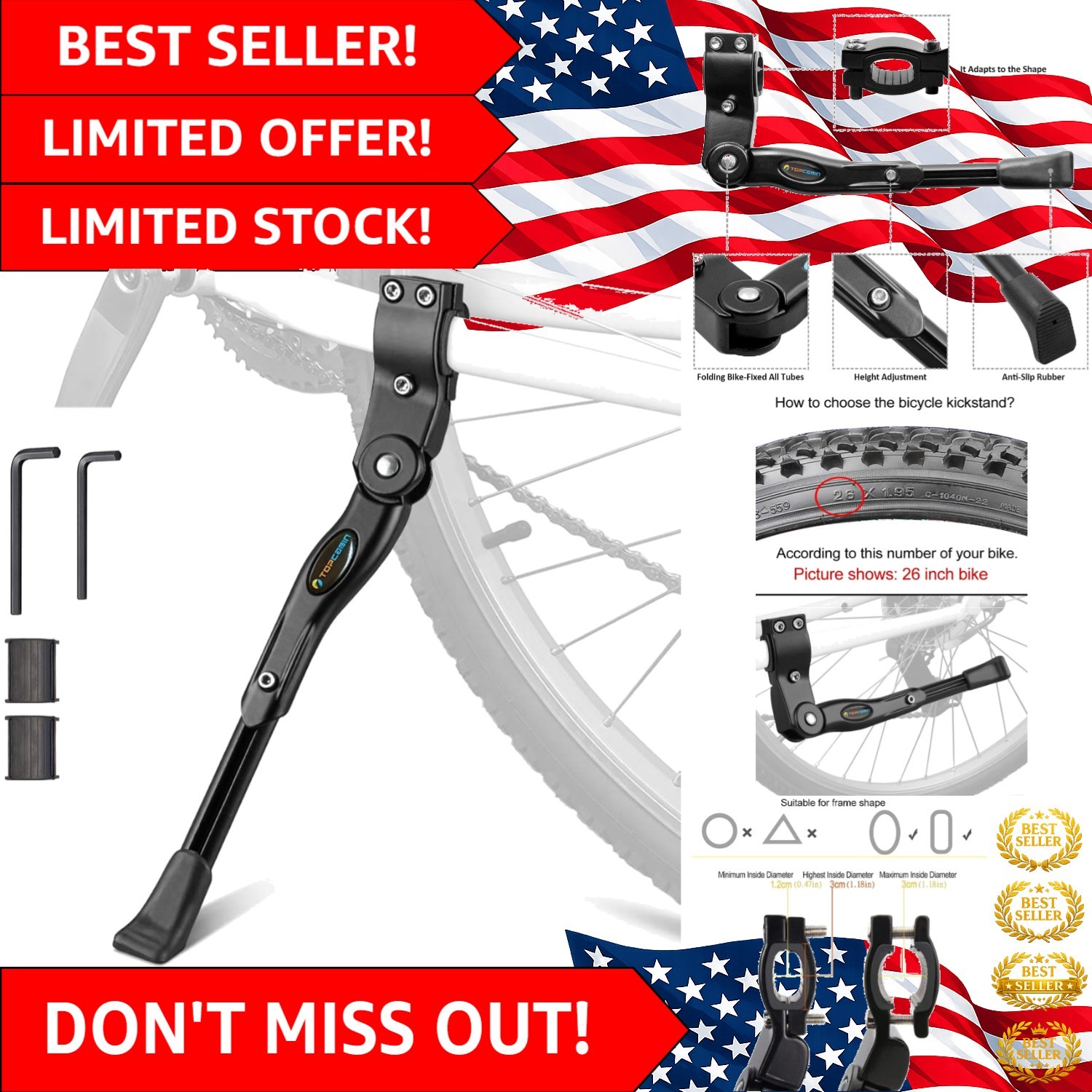 Rust-Resistant Adjustable Bike Stand - Fits Bikes 22 to 28 Inches, Easy Storage