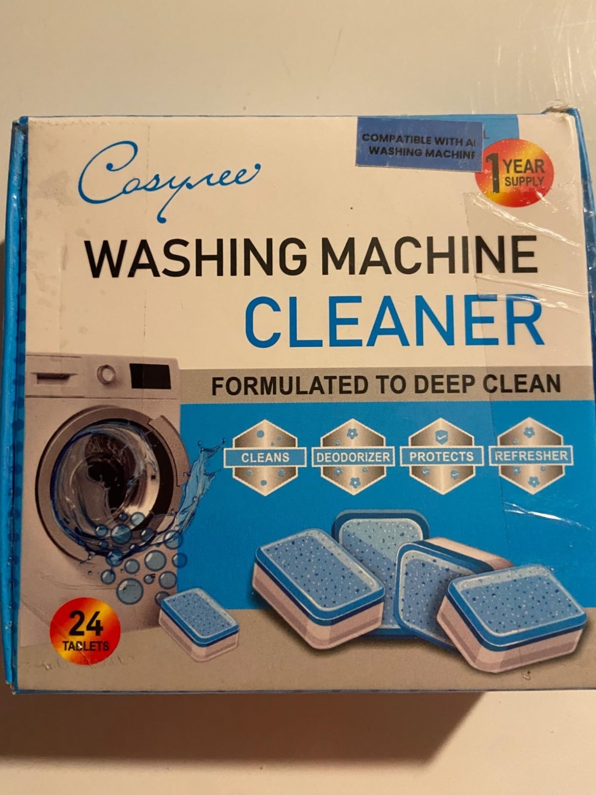 Washing Machine Cleaner Descaler 24 Pack - Deep Cleaning Tablets For HE Front