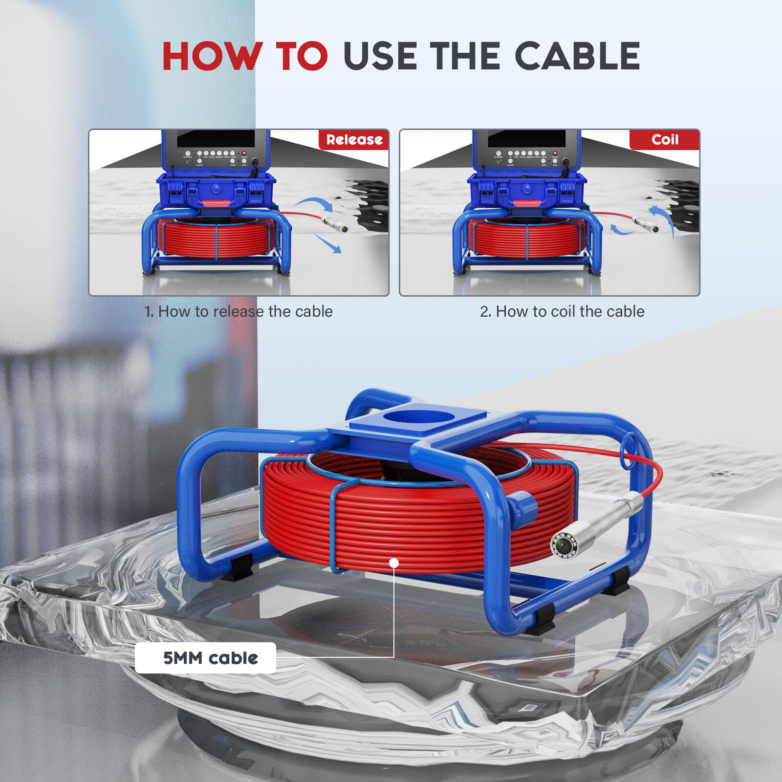 40M Sewer Camera 512hz Pipe Inspection Camera Self-leveling 9" Meter Counter DVR