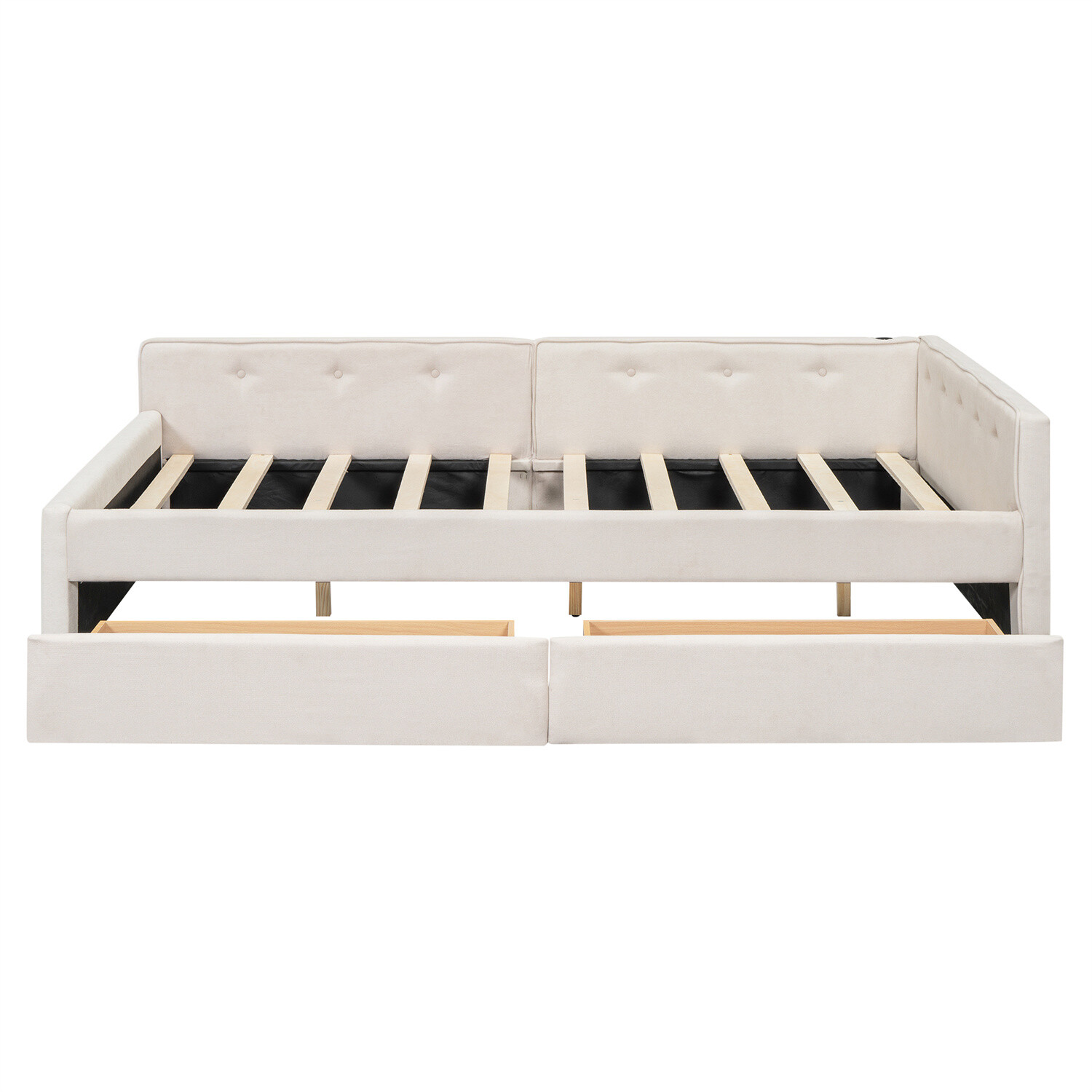 Full Size Daybed Upholstered Bed Frame Sofa Bed w/ USB Ports & 2 Drawer