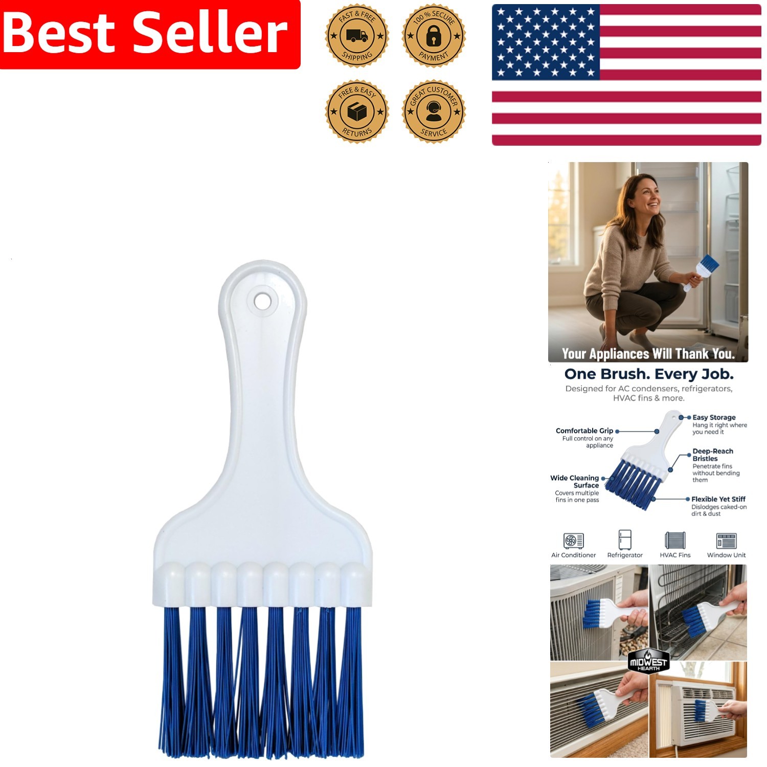 Professional HVAC Coil Cleaner Brush - Refrigerator AC Fin Cleaning Tool Durable