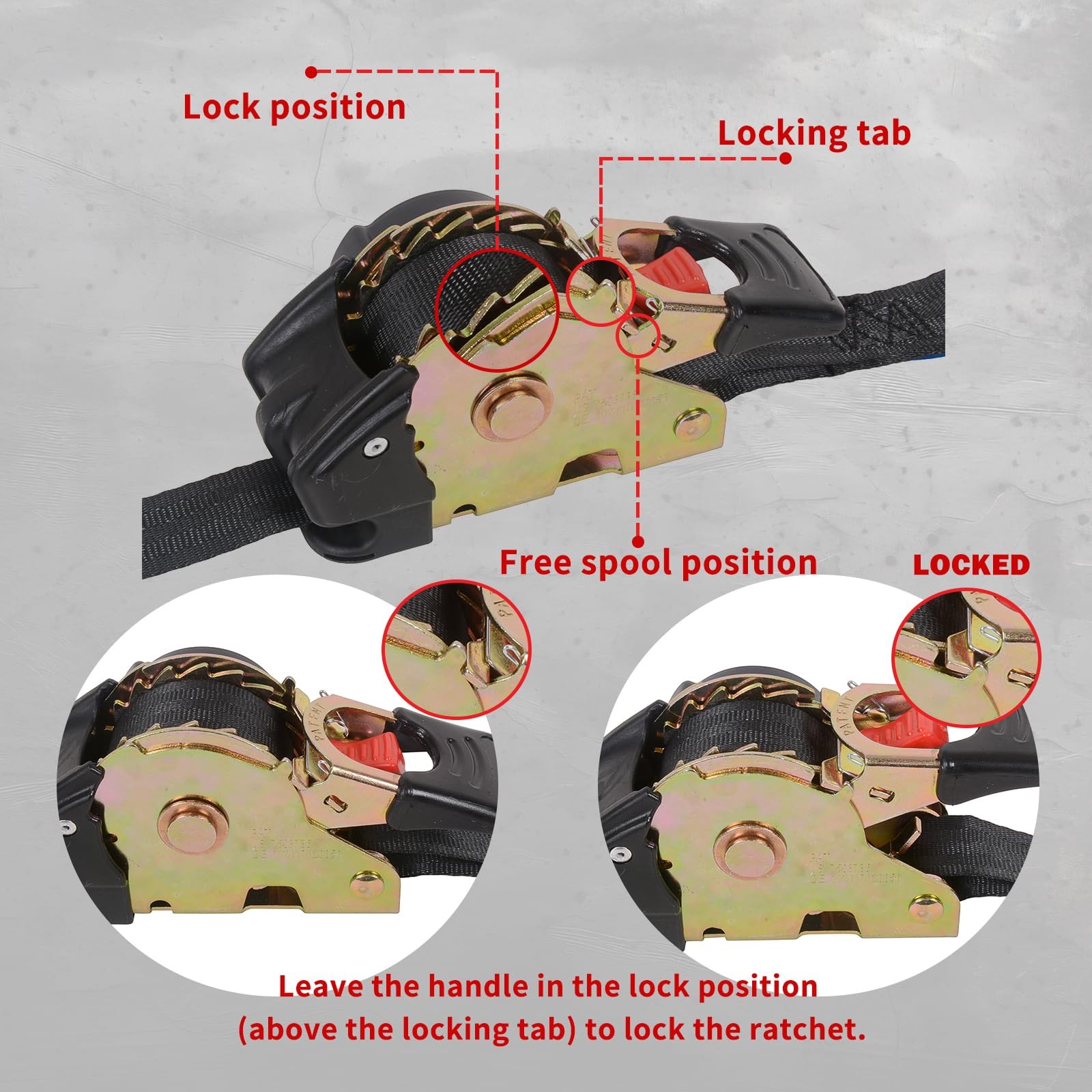 2 Pack Retractable Ratchet Straps (1" x 6'), 1500LBS Break Strength Ratchet T...