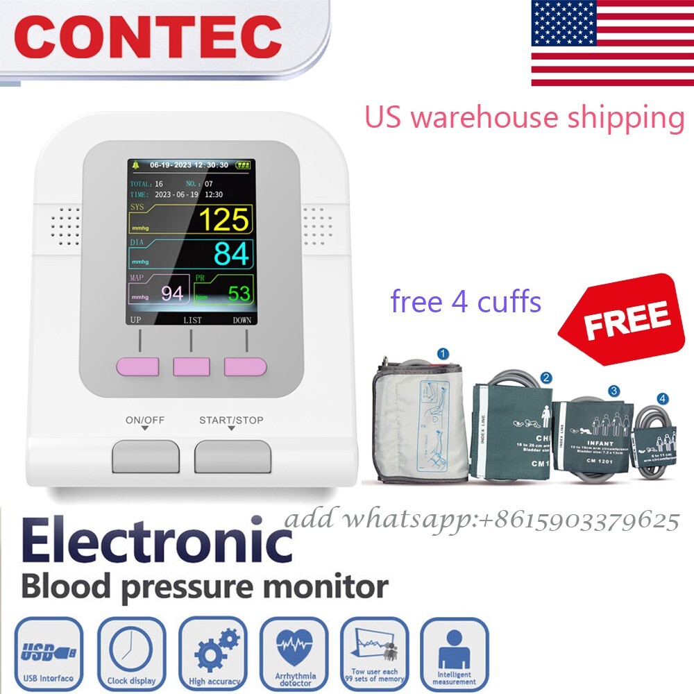 Digital Blood Pressure Monitor Adult/Pediatric Upper Arm 4 Cuffs+PC SW CONTEC08A