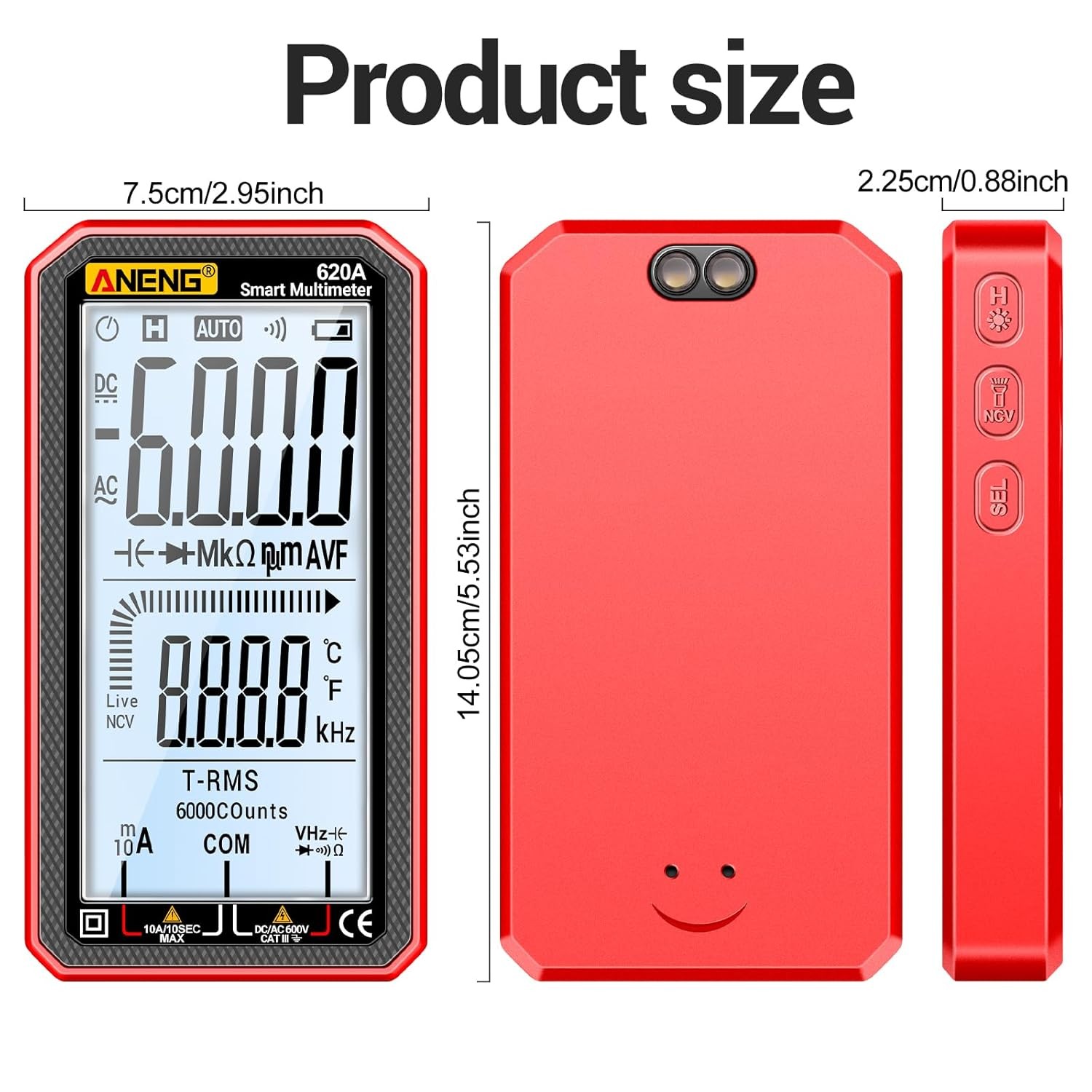 Digital Multimeter, Voltmeter Smart Electrical Tester 6000 Counts with LCD, Meas