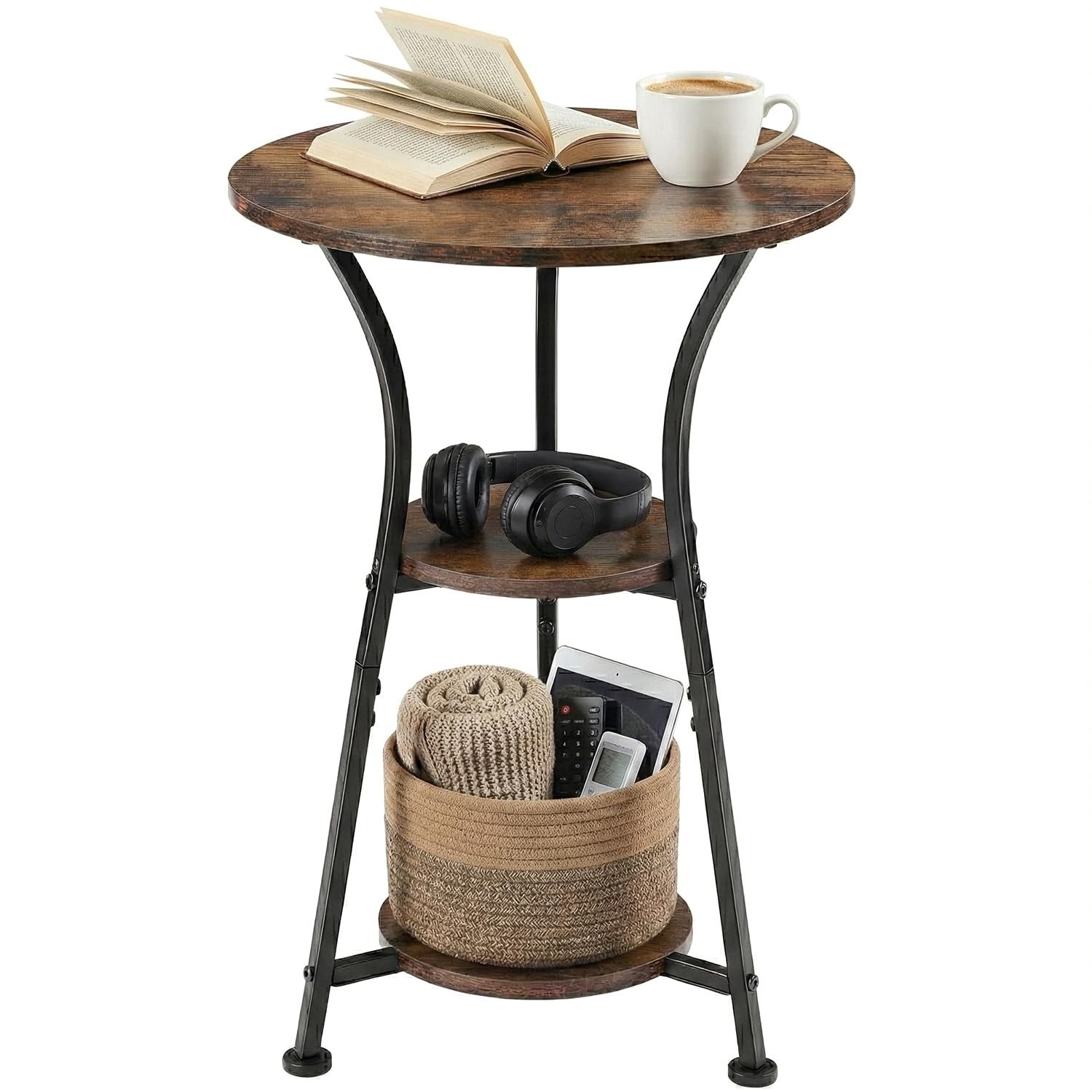 Dulcii Small Round End Table for Narrow and Small Space, 3-Tier Round Accent ...