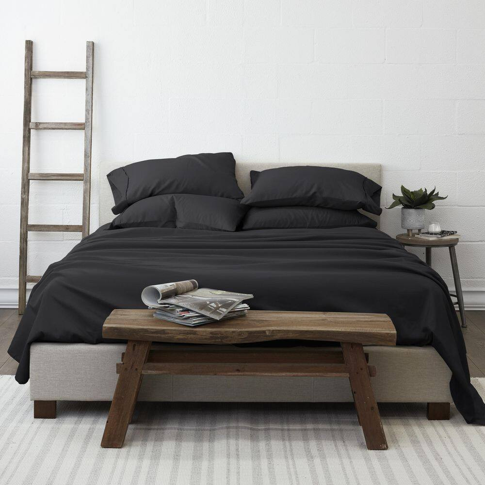 6-Piece Black Solid Microfiber Twin Sheet Set