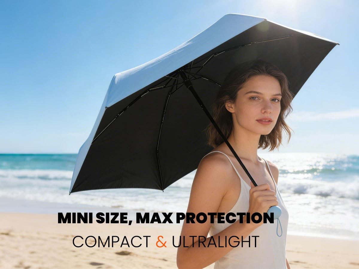 Travel Essentials Mini Umbrella with Case for Purse - Small Compact & Lightwe...