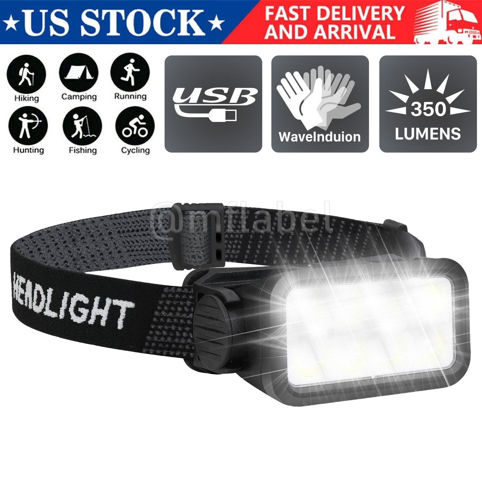 COB LED Headlamp USB Rechargeable Headlight Torch Work Light Bar Head Band Lamp