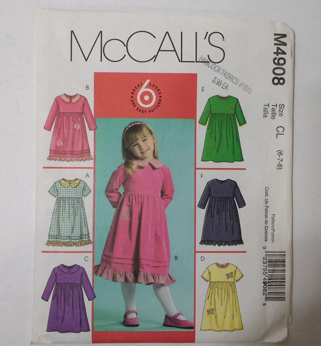 McCall's 4908 Size 6 7 8 Children's Dresses