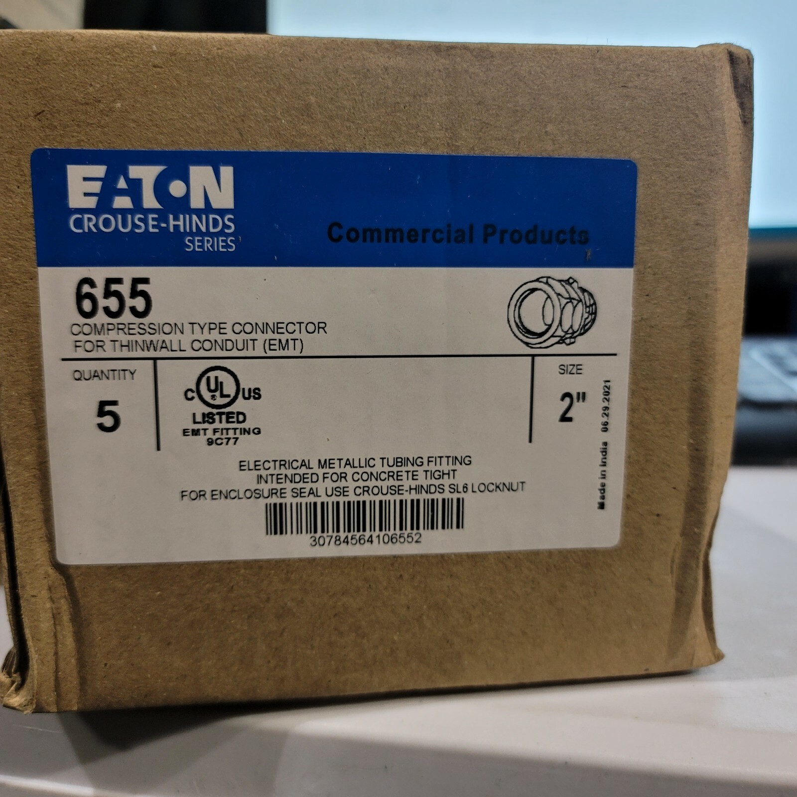 SET OF 5 Cooper Crouse-Hinds EMT Conduit Connector 2" Trade Size 655