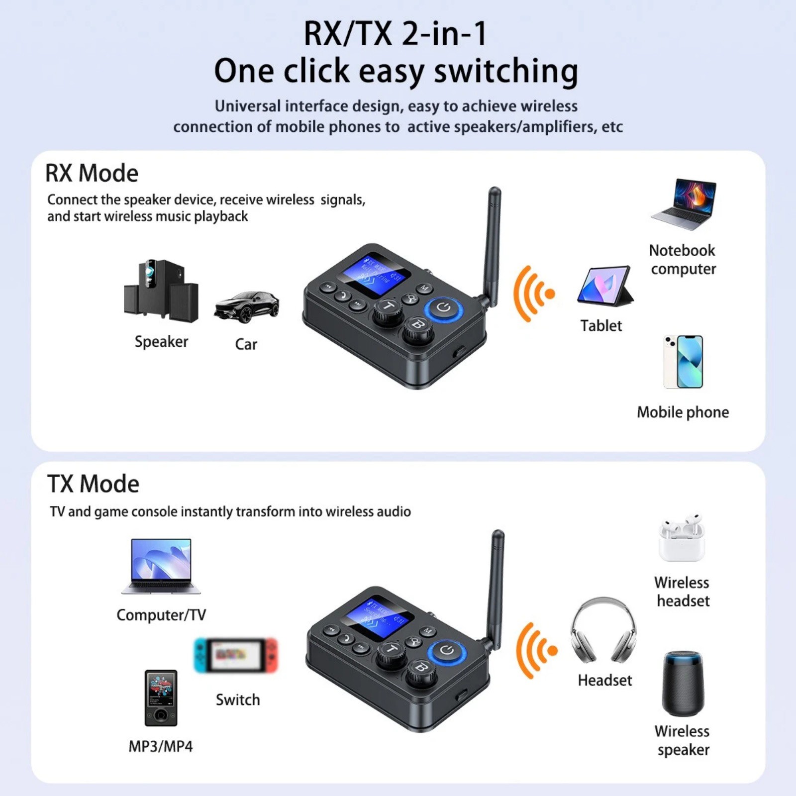 For Bluetooth 5.4 Transmitter Receiver 3.5mm AUX RCA Audio Adapter Replacement