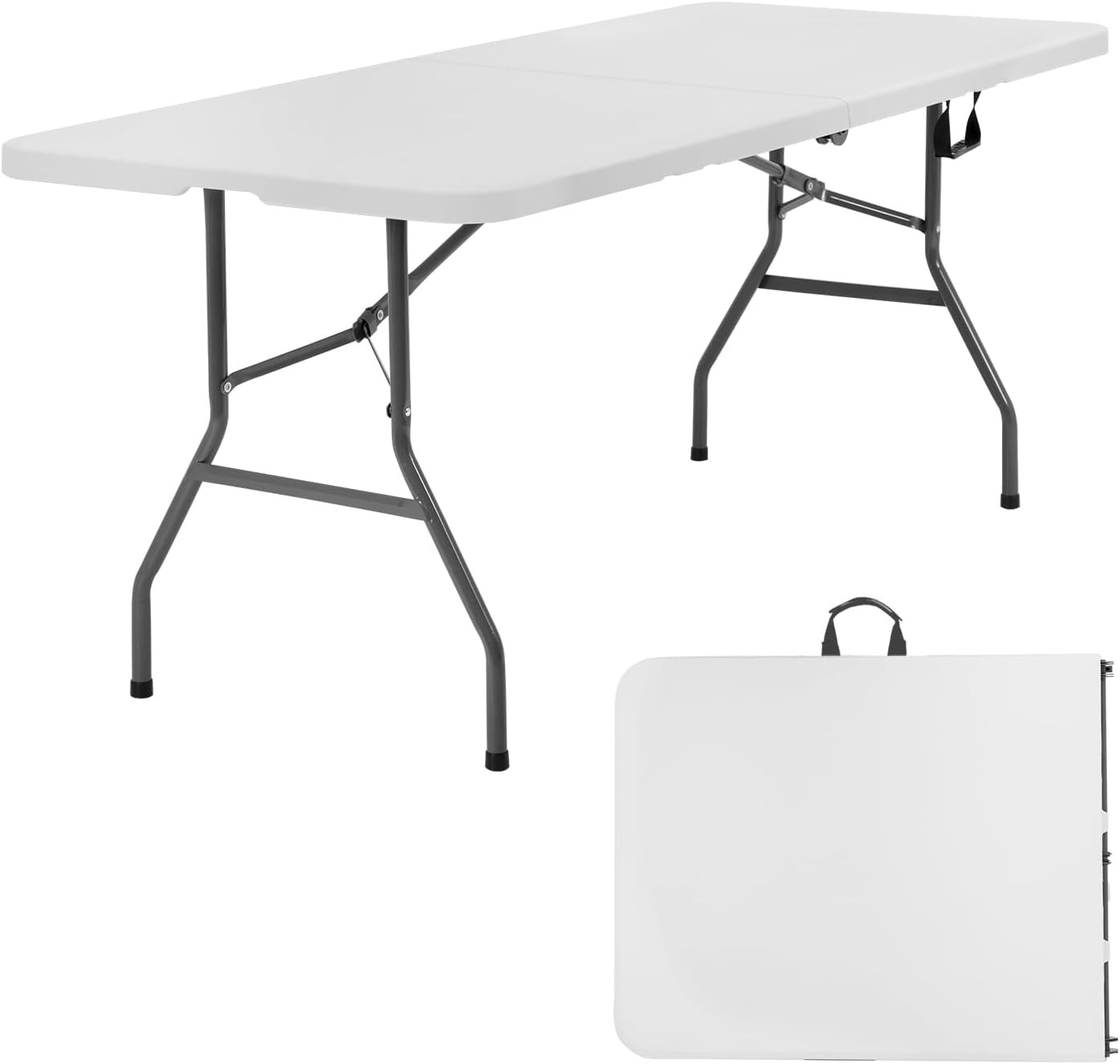 | 6FT Folding Table | Portable Plastic Table with Carry Handle | Waterproof & Fo