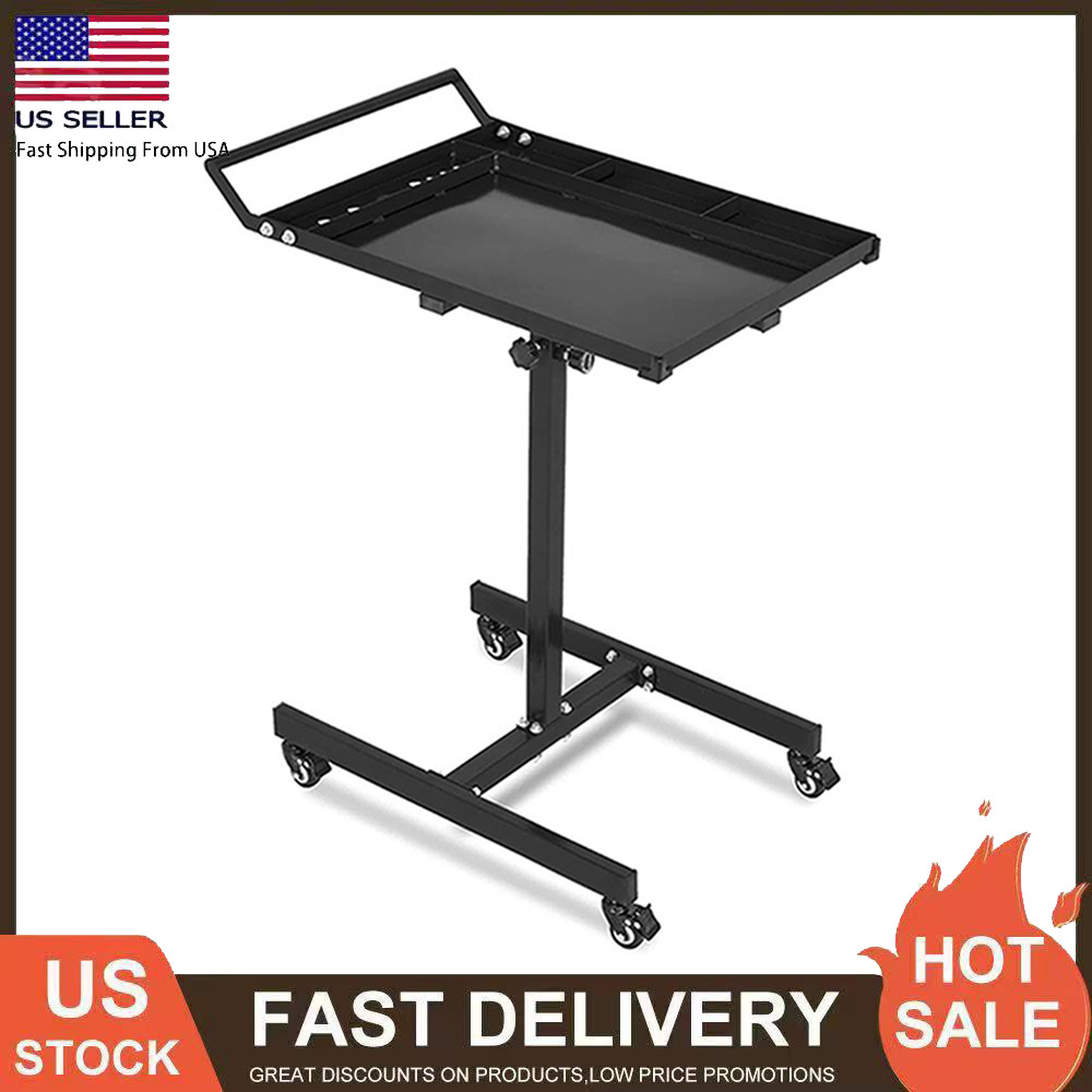 Rolling Tool Tray with Wheels Adjustable Height Mobile Work Table 300Lb Capacity