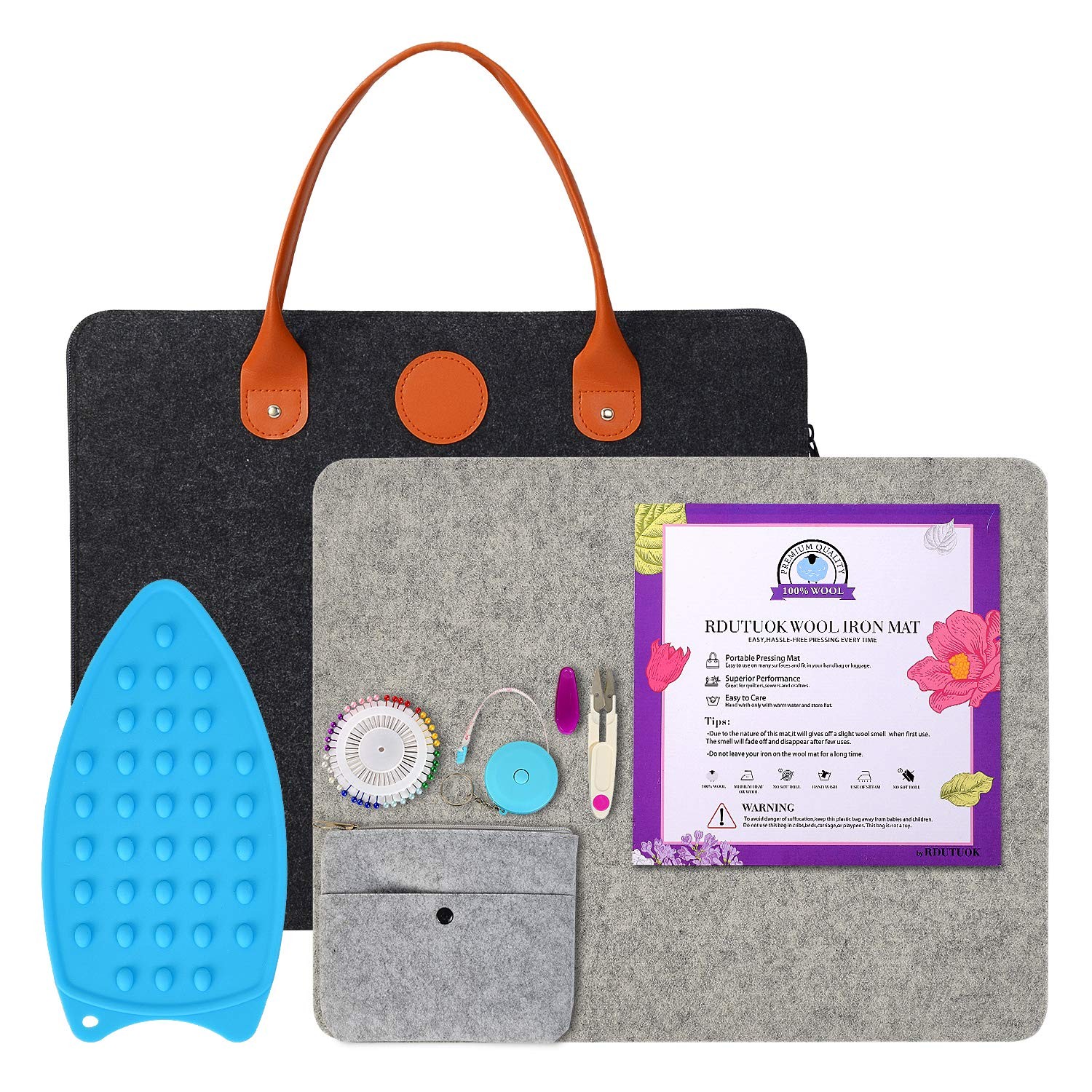 Rdutuok 17x13.5 Wool Pressing Mat Quilting Wool Felted Ironing Board with Carryi