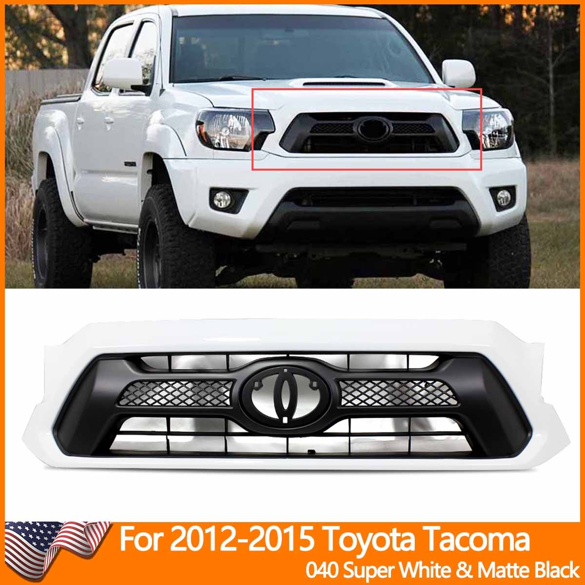 NEW For 2012-2014 2015 Toyota Tacoma Front Bumper Grille Super White Shell Black