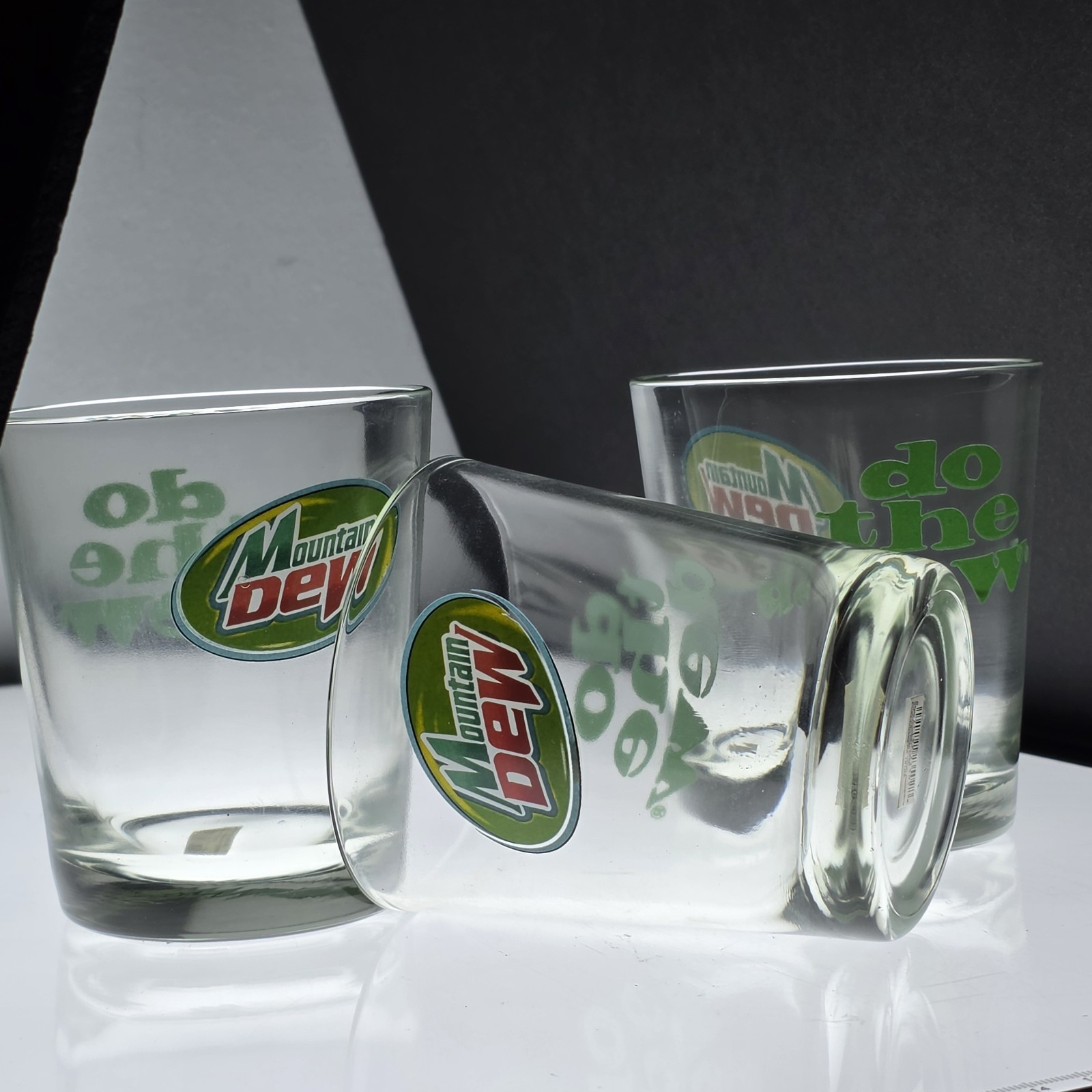 3 Vintage 90s Mountain Dew Soda “Do The Dew" Double Old Fashioned Glasses Rare!