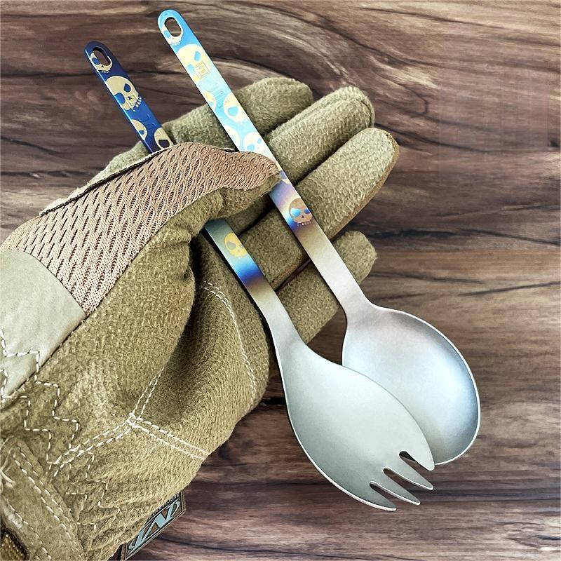 Pure Titanium Long Handle Spoon Spork Lightweight Portable Cutlery EDC Flatware